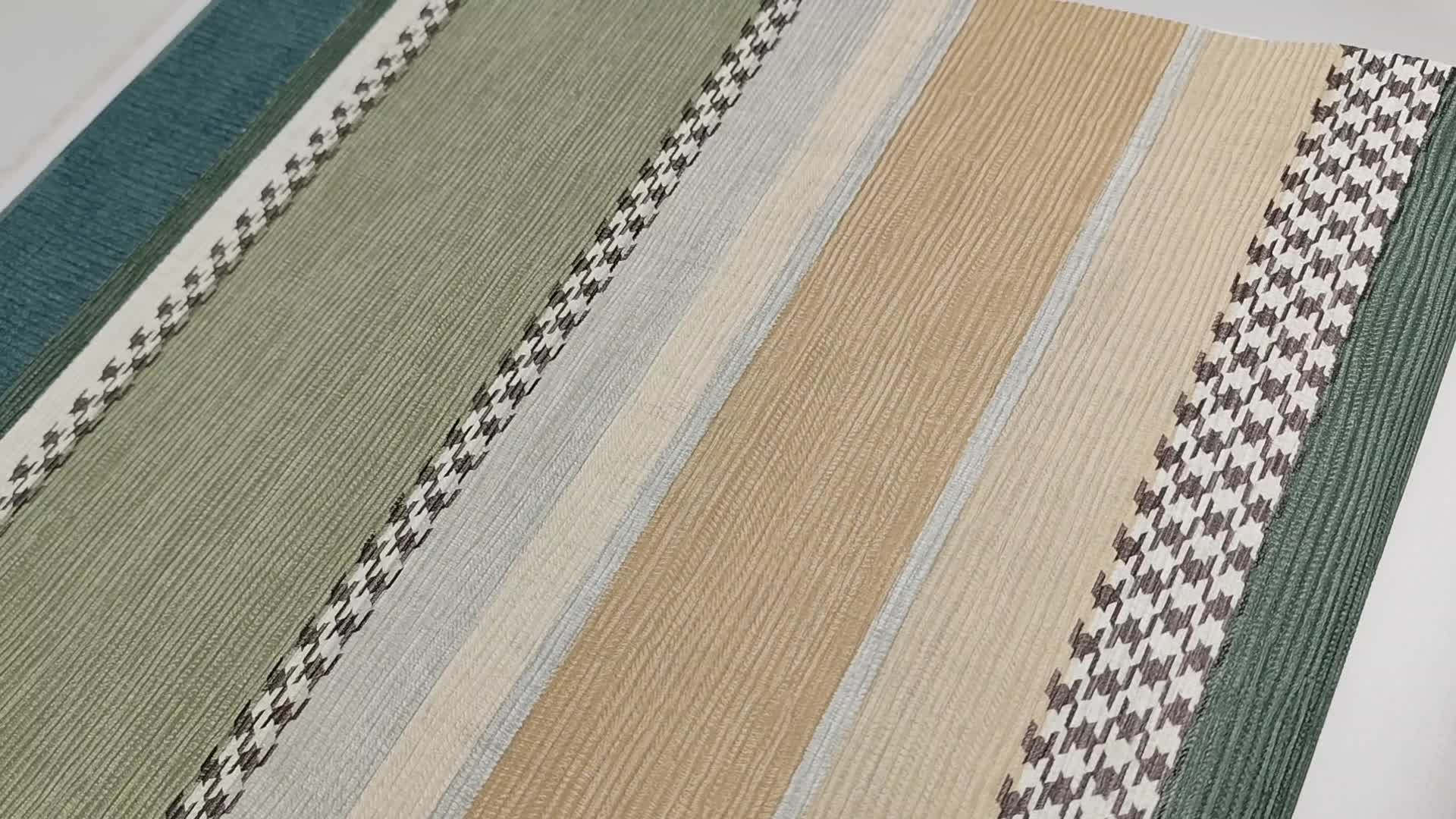 Csíkos mintás vinyl dekor tapéta zöld bézs színes mintával