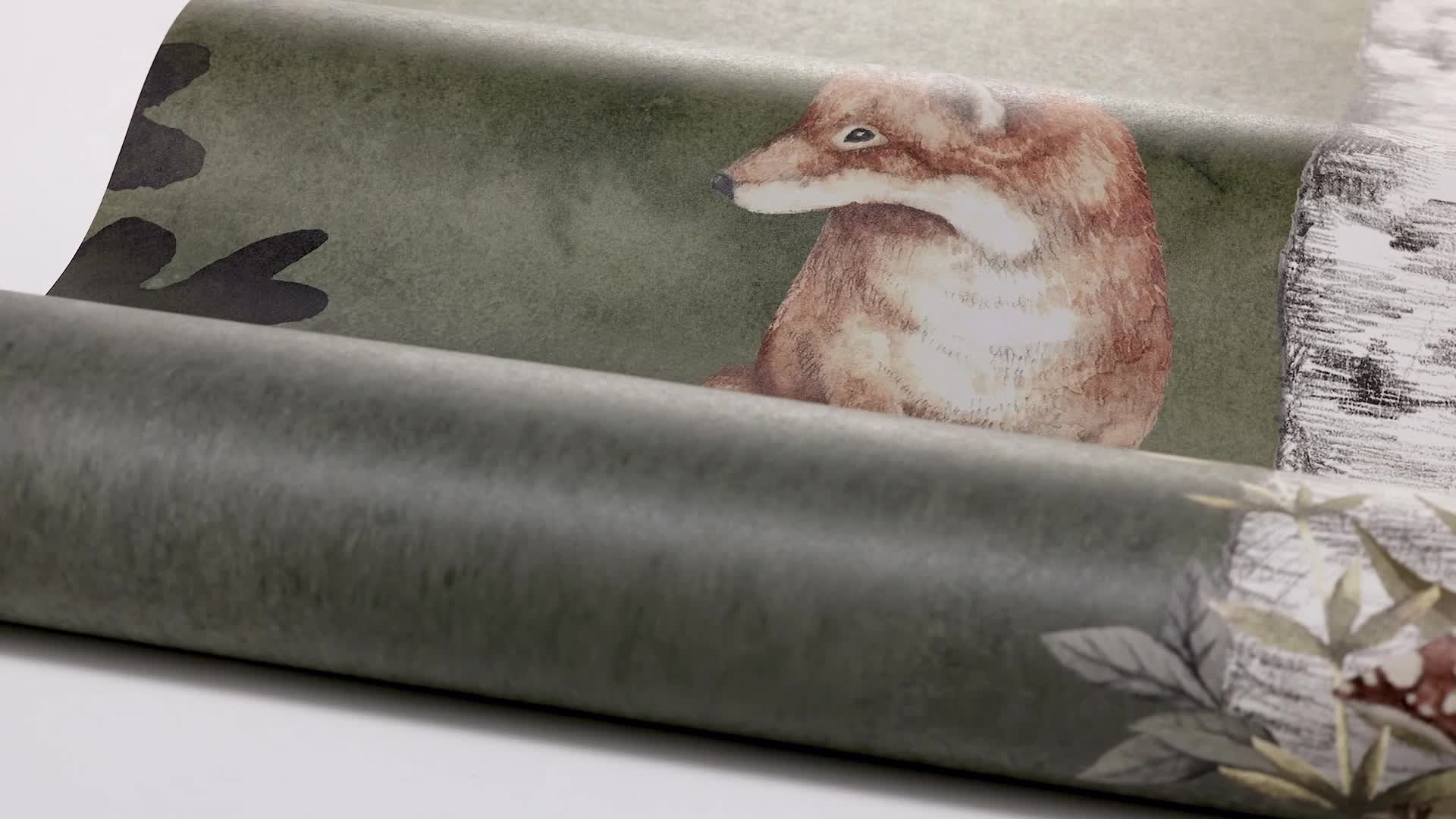 Erdei állt mintás maci róka bagoly fotótapéta skandi stílusban