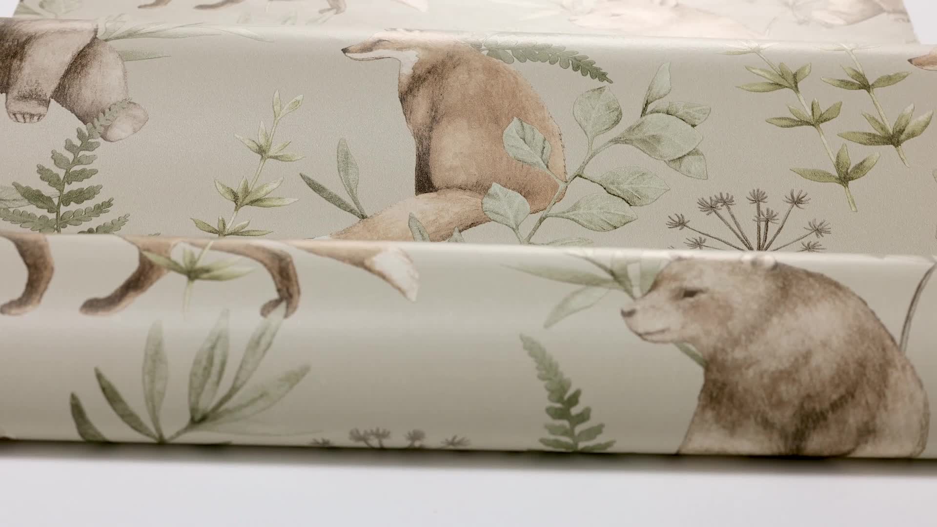 Skandináv gyerek tapéta erdei állatos mintával róka maci