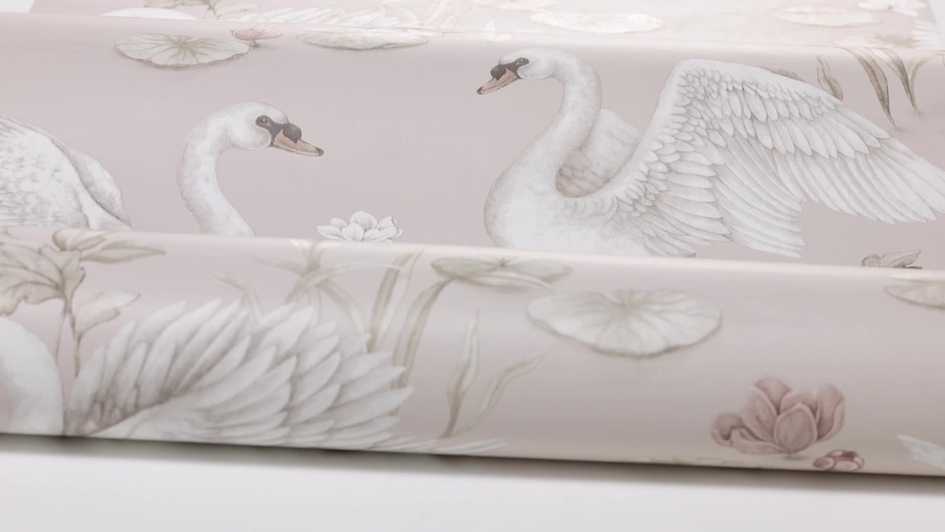 Rózsaszín gyerek tapéta hattyú madár mintával