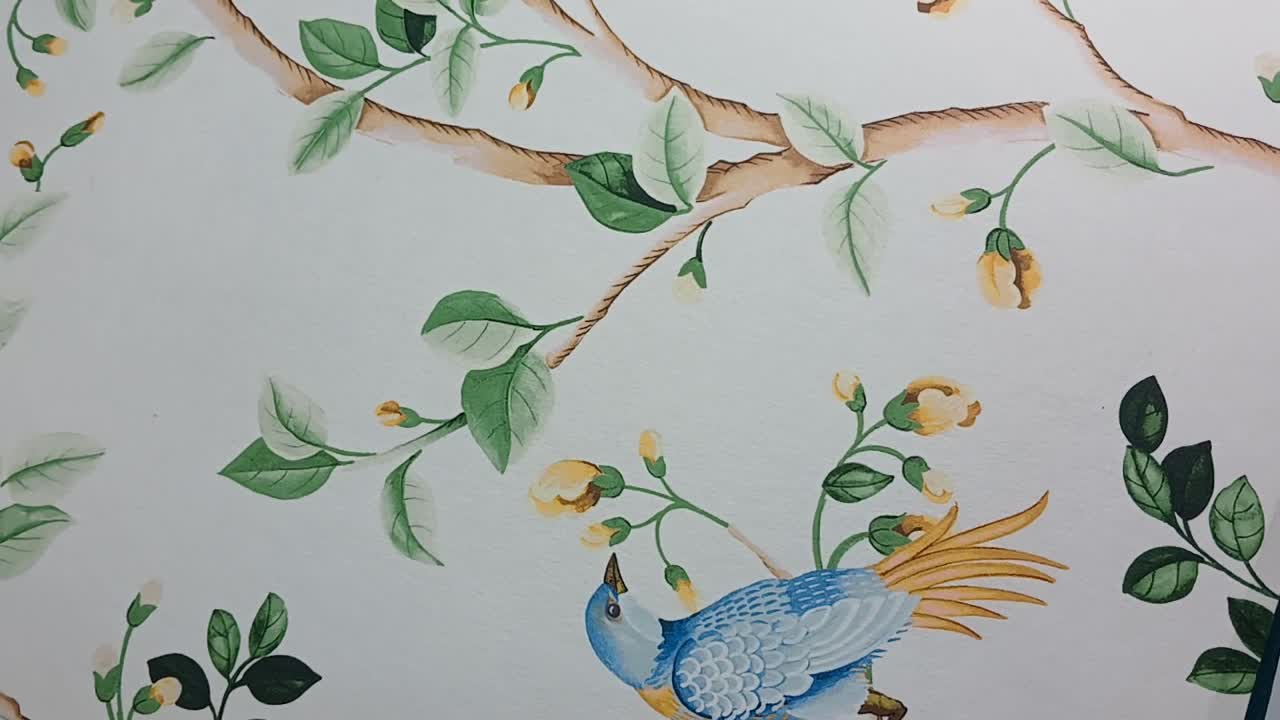 Vintage madár és virágos vlies dekor tapéta