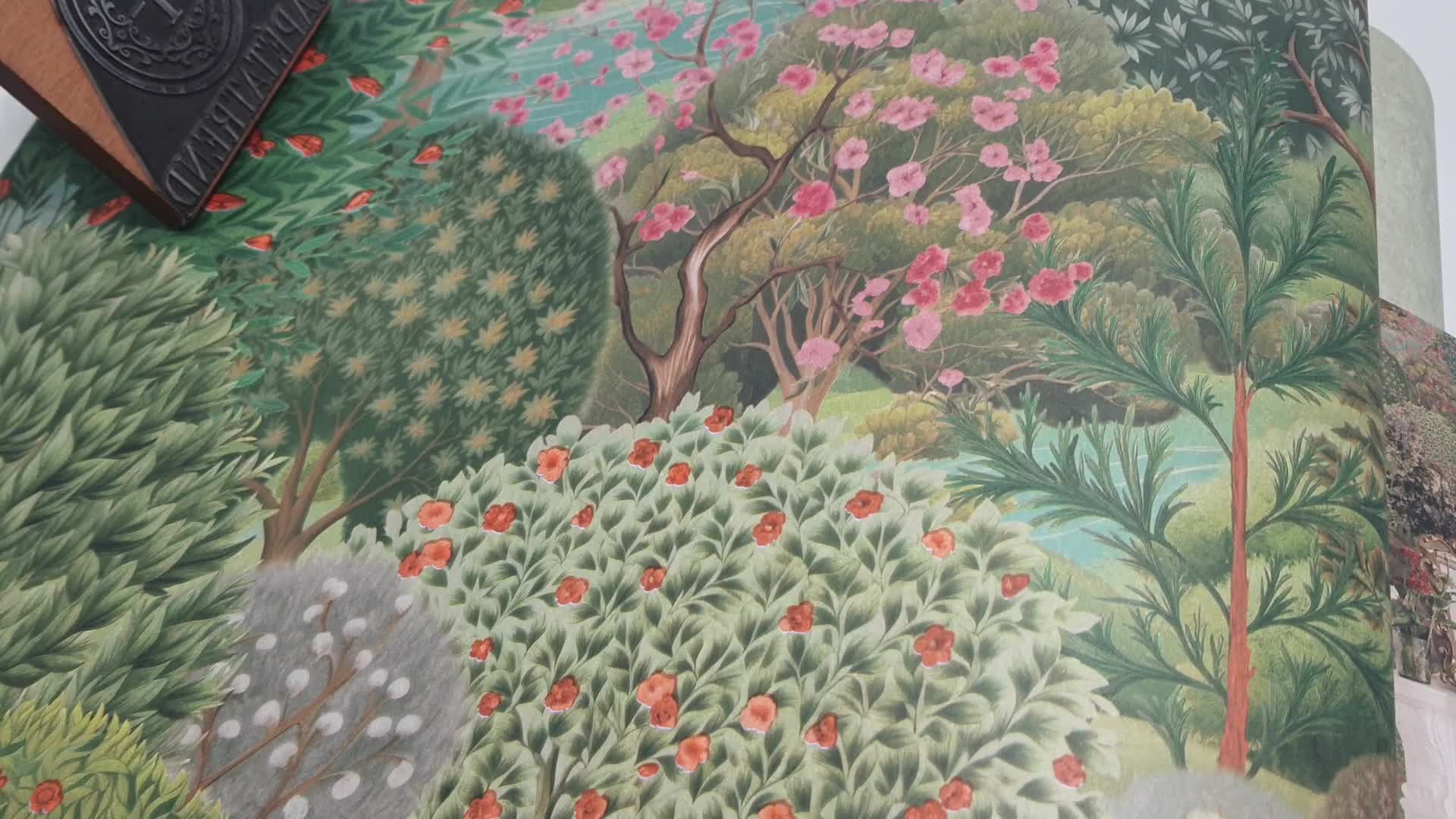 Angol dekor tapéta buja erdei tájkép mintával