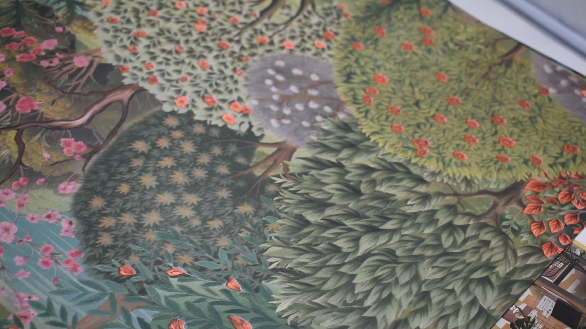 Angol dekor tapéta buja erdei tájkép mintával