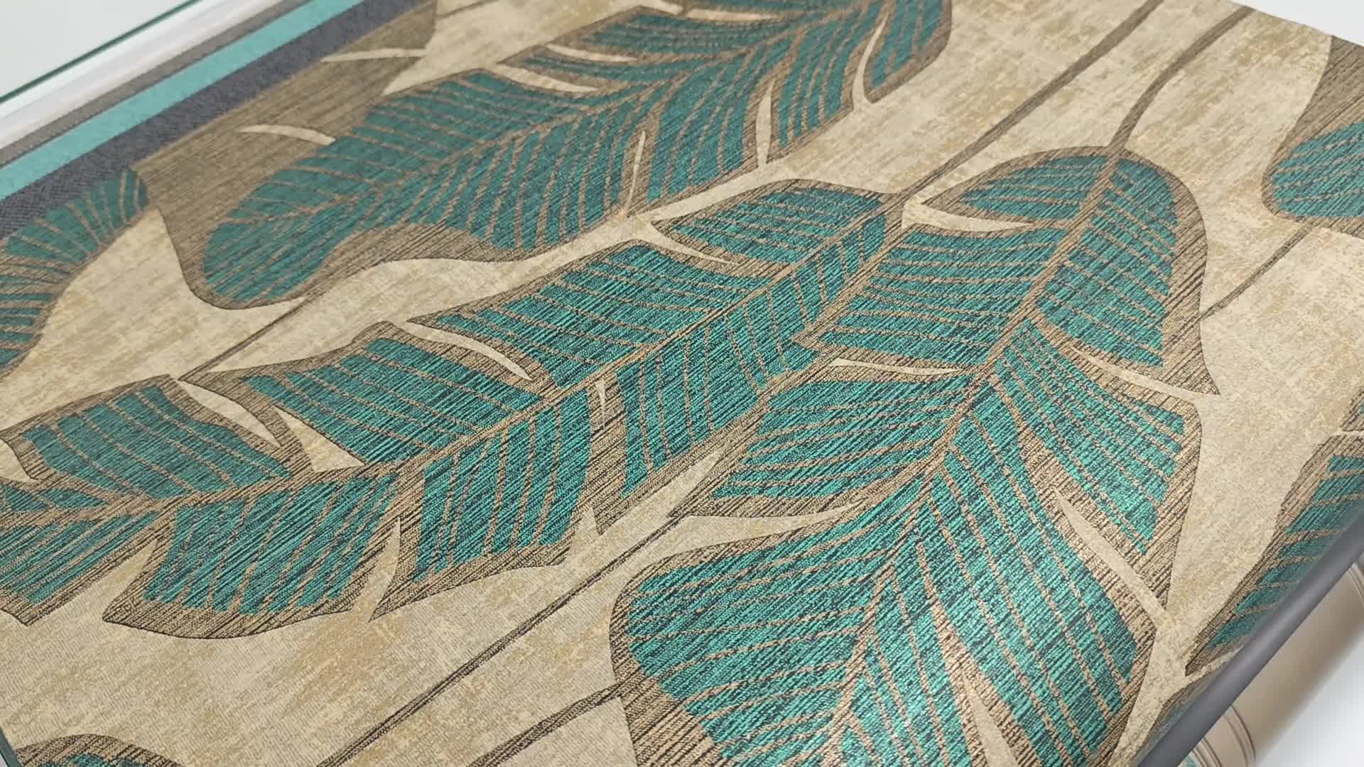 Dekor tapéta türkiz pálmalevles mintával