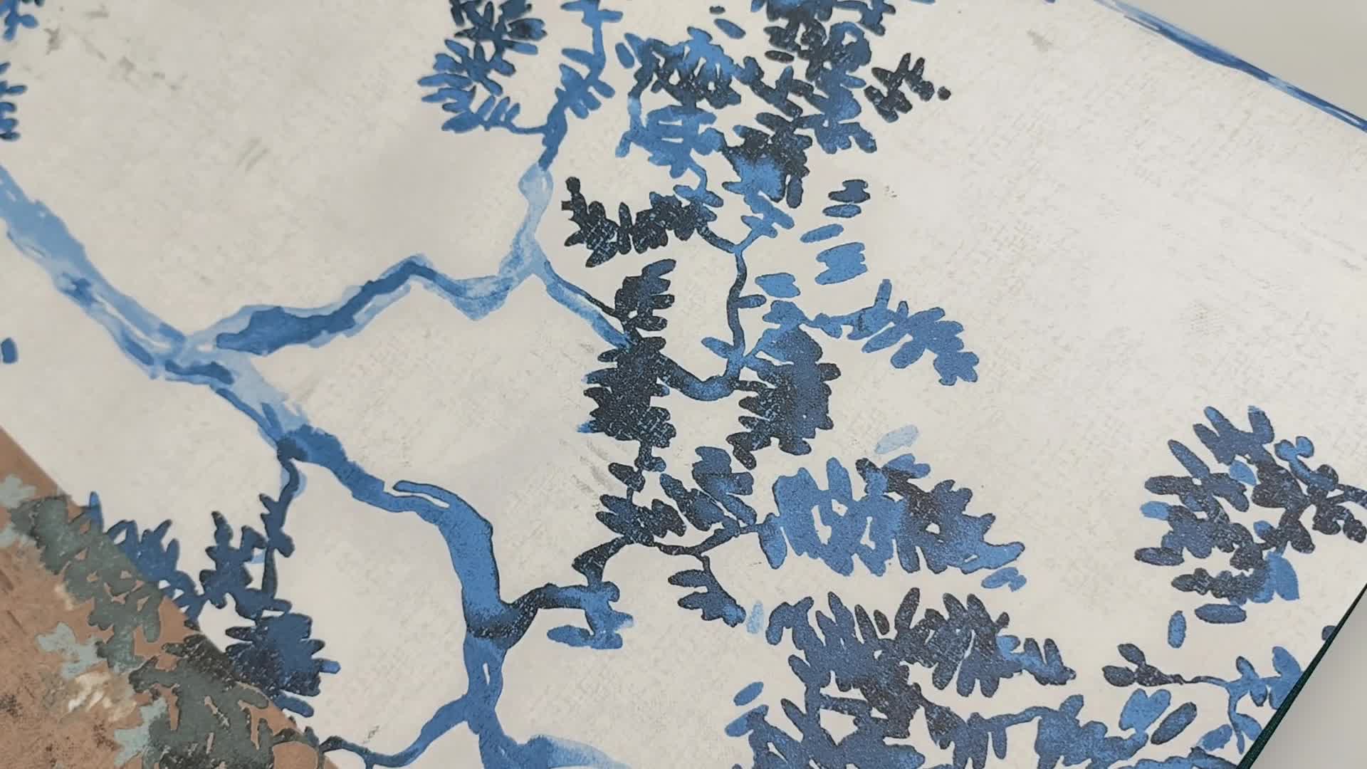 Kék faág mintás orintális dekor tapéta