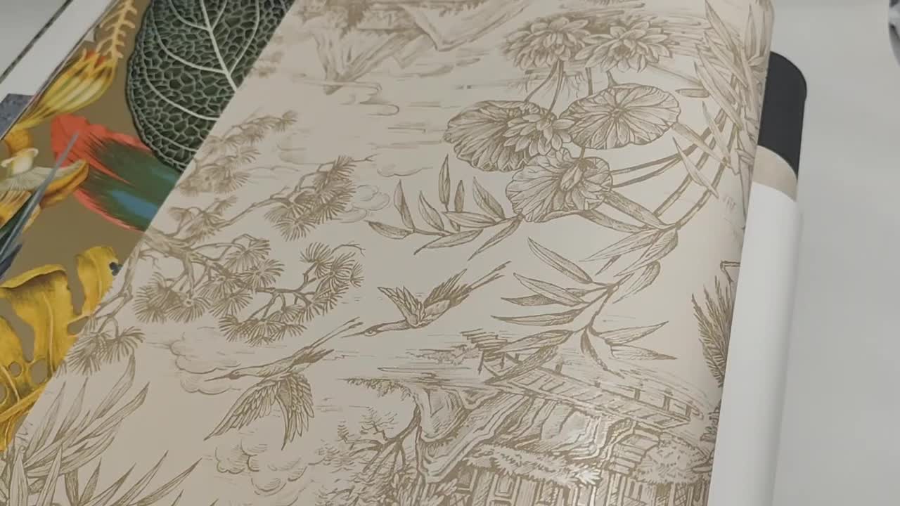 Krém arany dekor tapéta keleties madár botanikus mintával