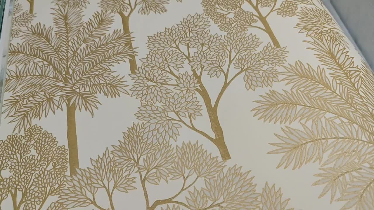Dekor tapéta fehér arany erdei fa mintával
