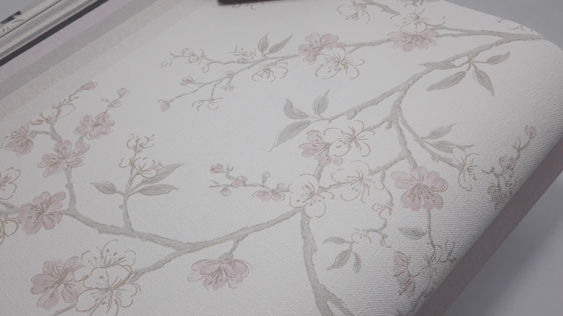 Vinyl dekor tapéta rózsaszín virág mintával törtfehér alapon