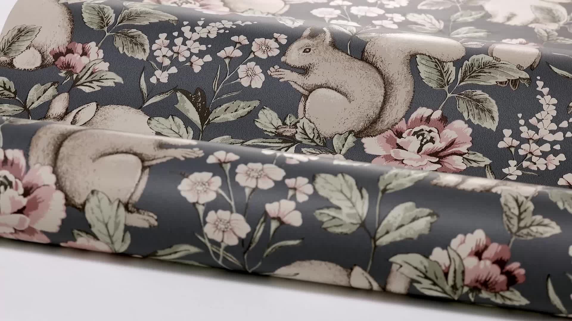 Kék nyuszi mókus mintás gyerek tapéta