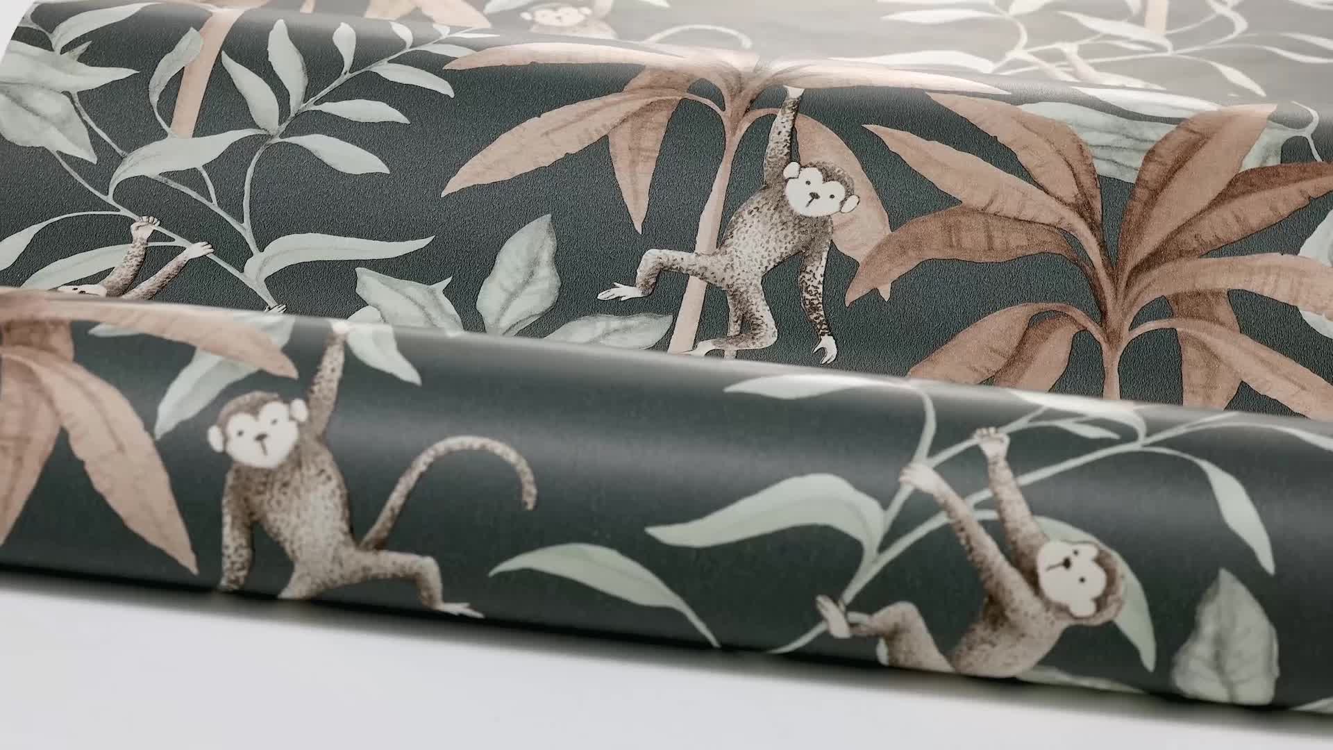 Kék gyerek tapéta makis dzsungeles mintával