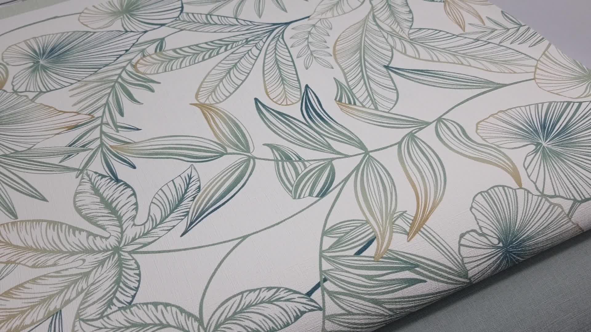 Levélmintás dekor tapéta kékeszöld színekkel