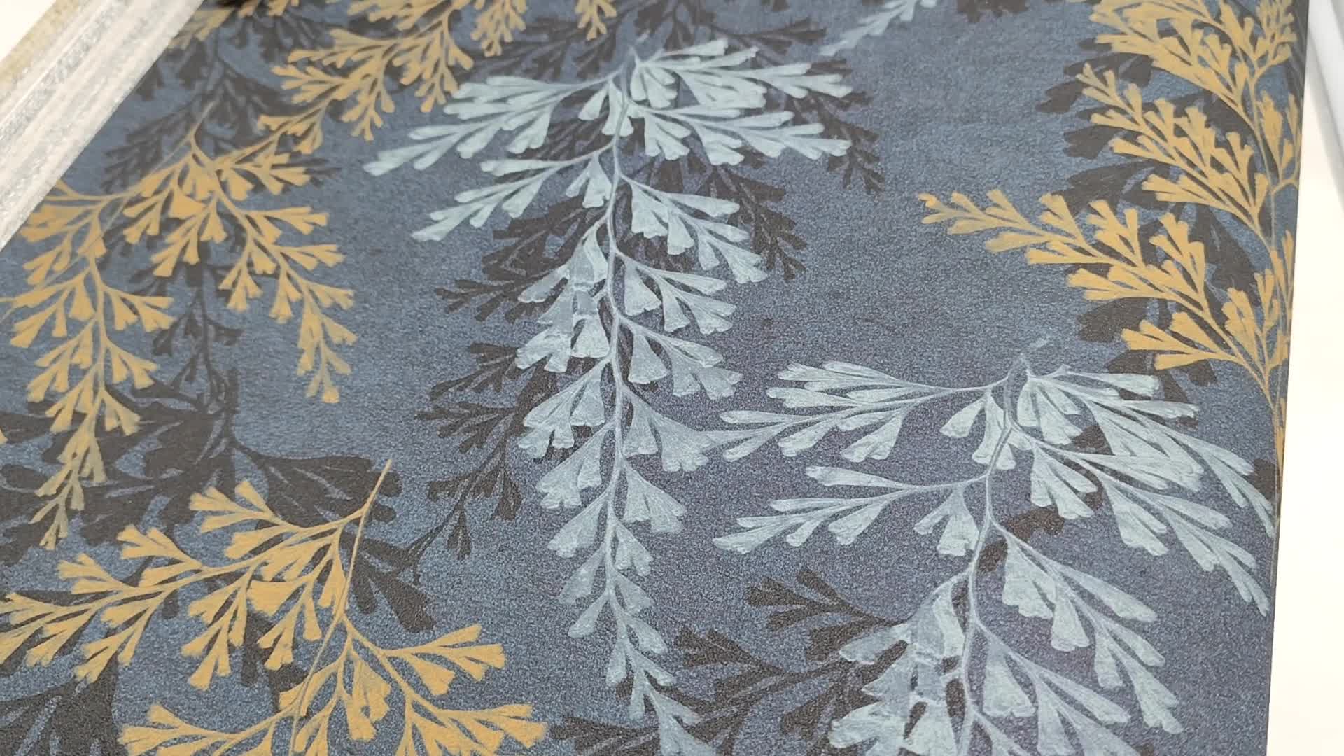 Kék dekor tapéta páfrány levél mintával