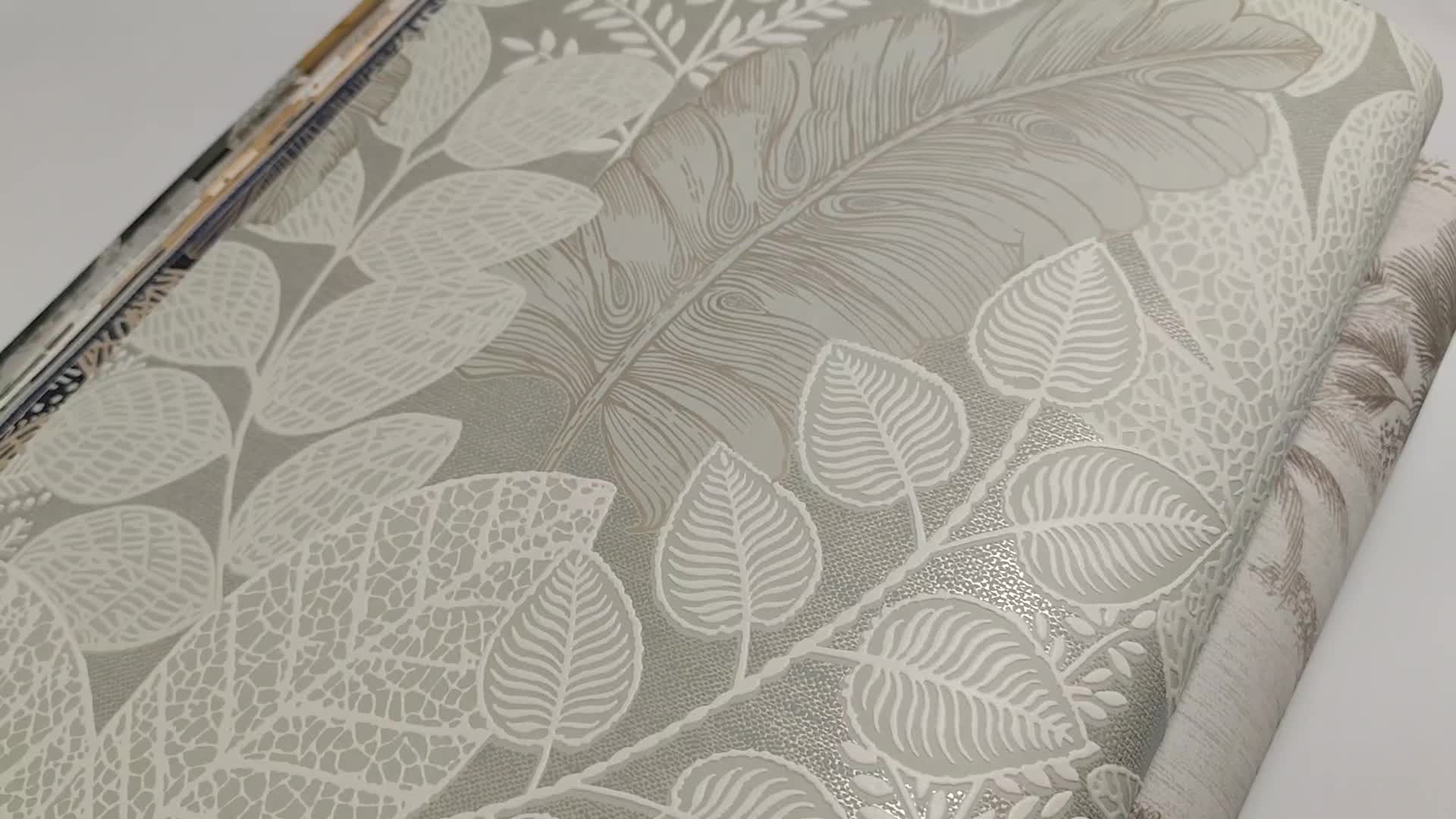 Dekor tapéta halványzöld leveles mintával