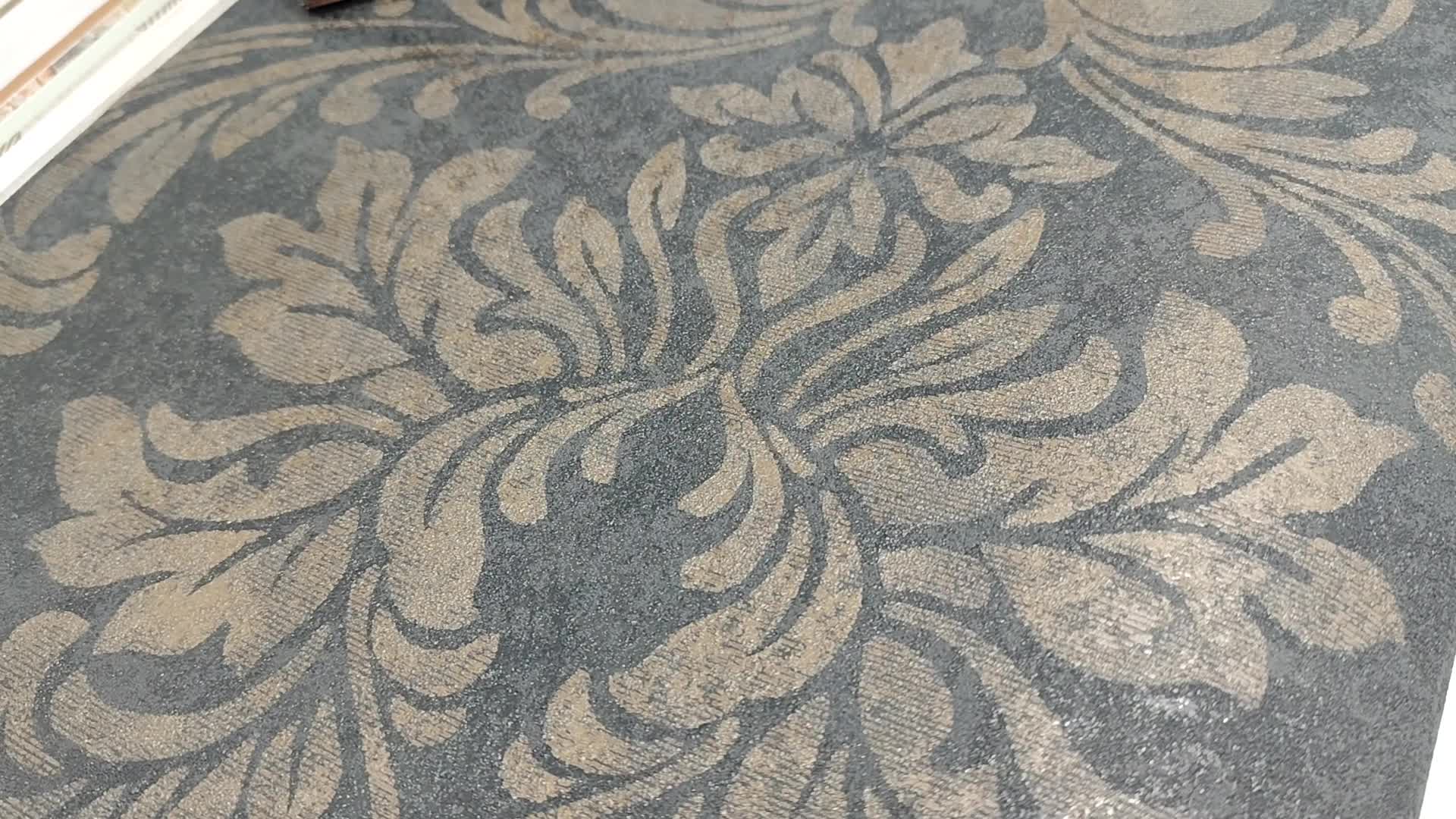 Fekete és bronzos damaszk mintás design tapéta