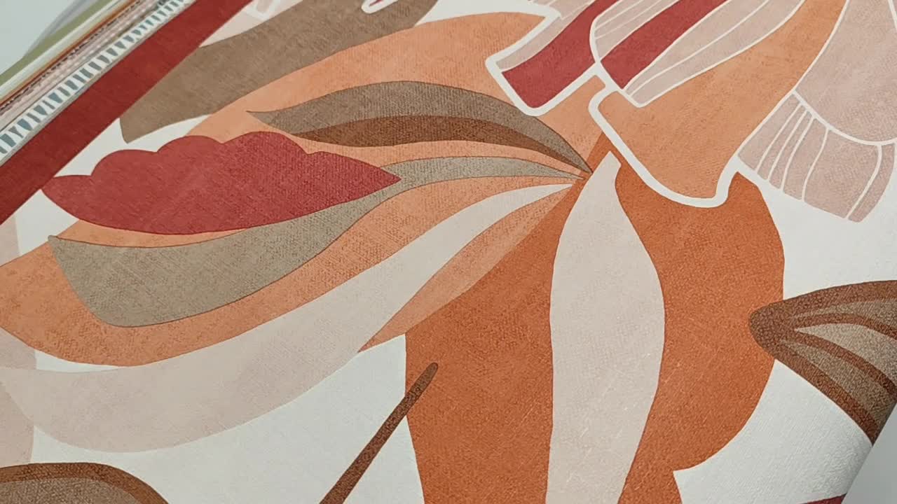 Dekor tapéta virág mintával piros narancs vidám színekkel