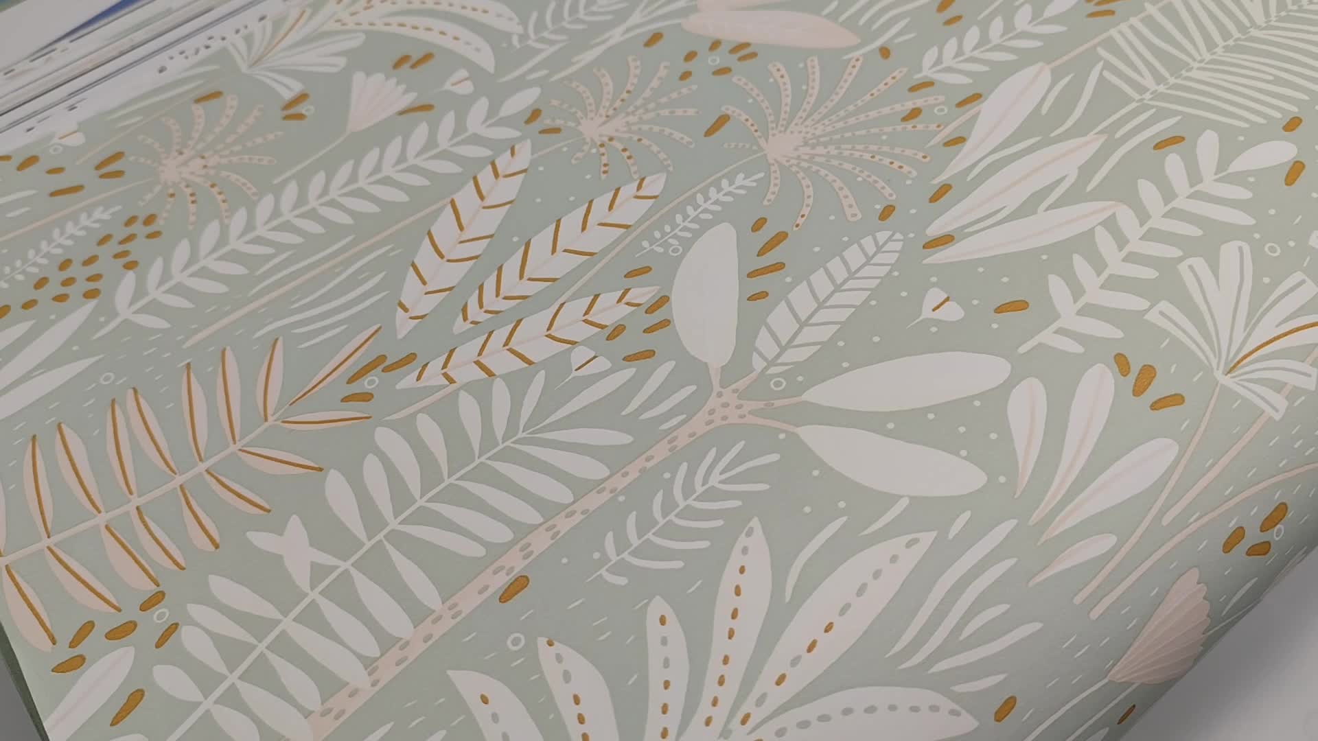 Gyerek dekor tapéta világos zöldes vidám leveles mintával