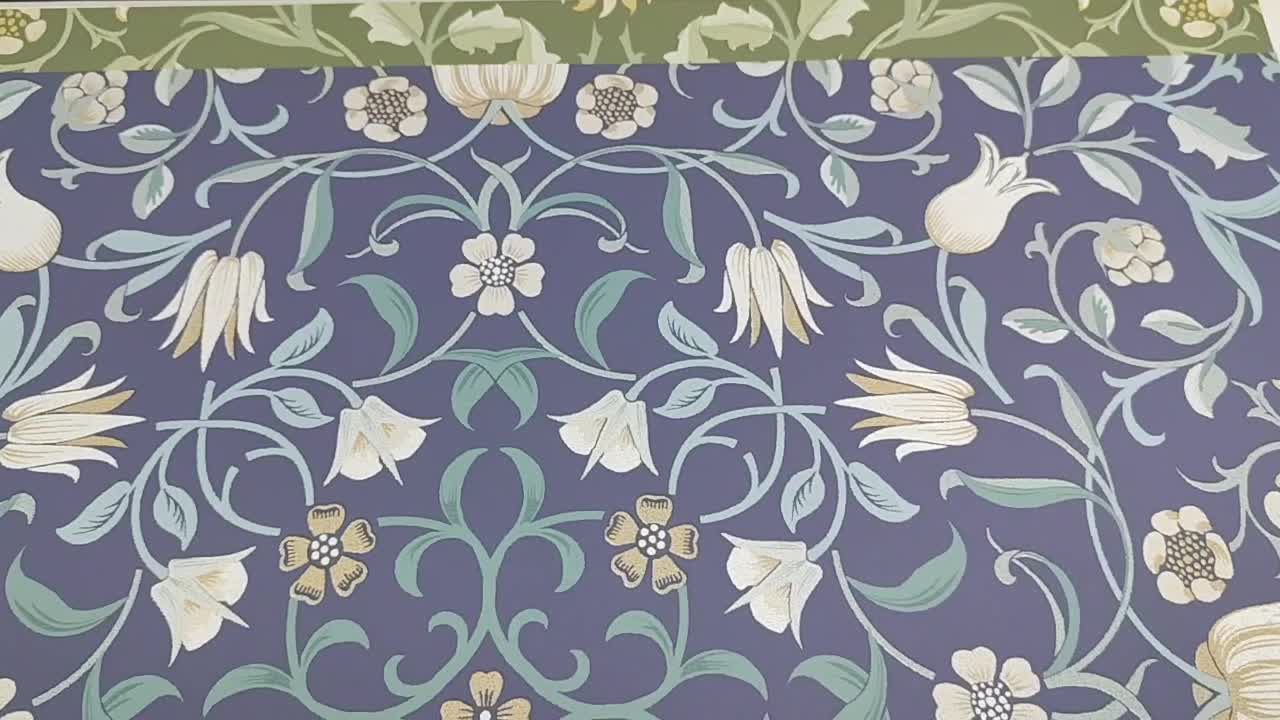 Kék angol viktóriánus dekor tapéta virág mintával