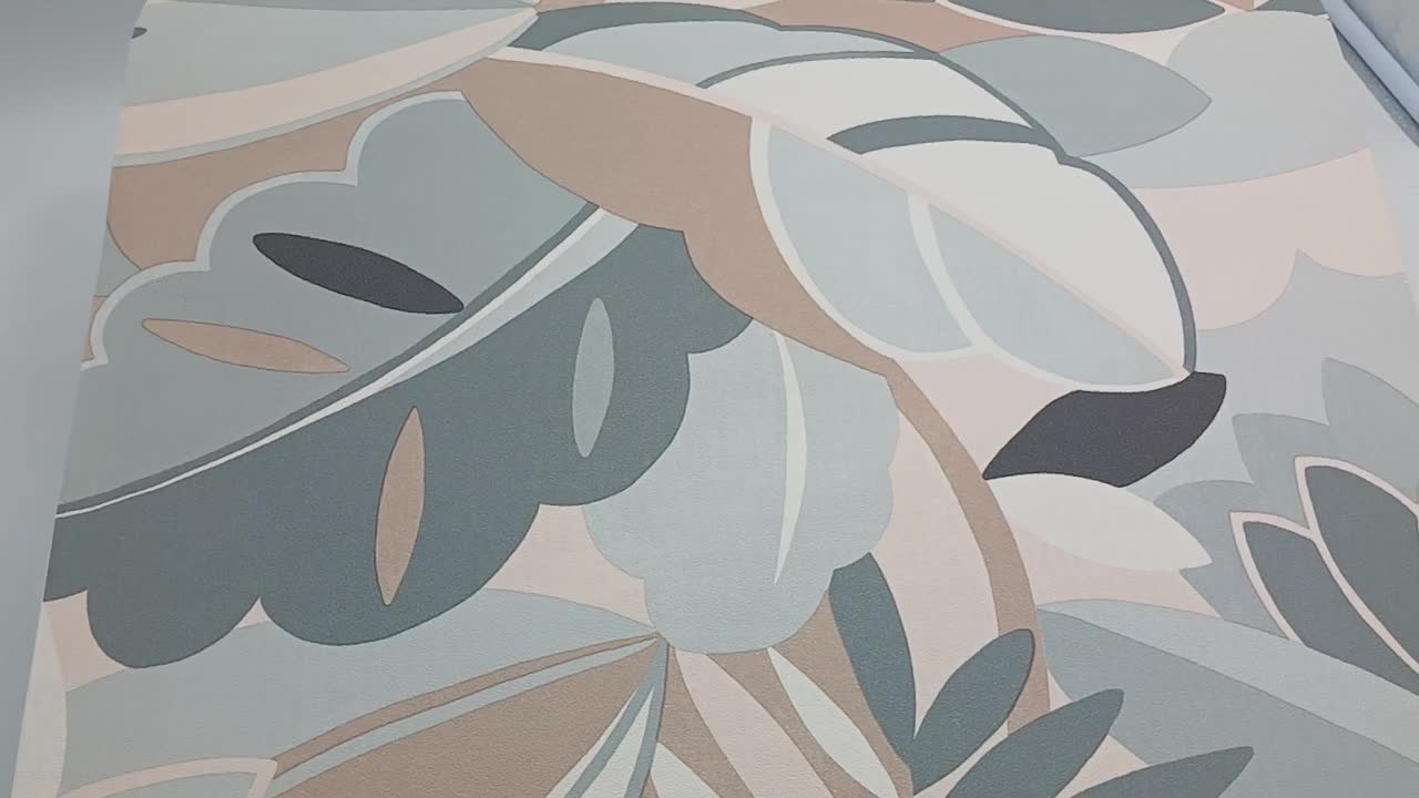 Levélmintás vinyl tapéta szürkéskék színvilágban