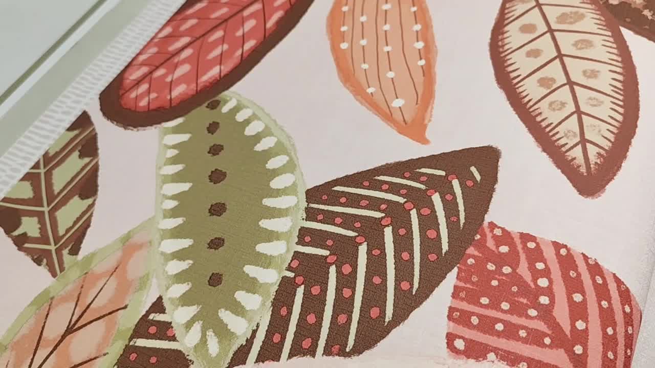 Dekor tapéta leveles mintával barack zöld natúr színekkel