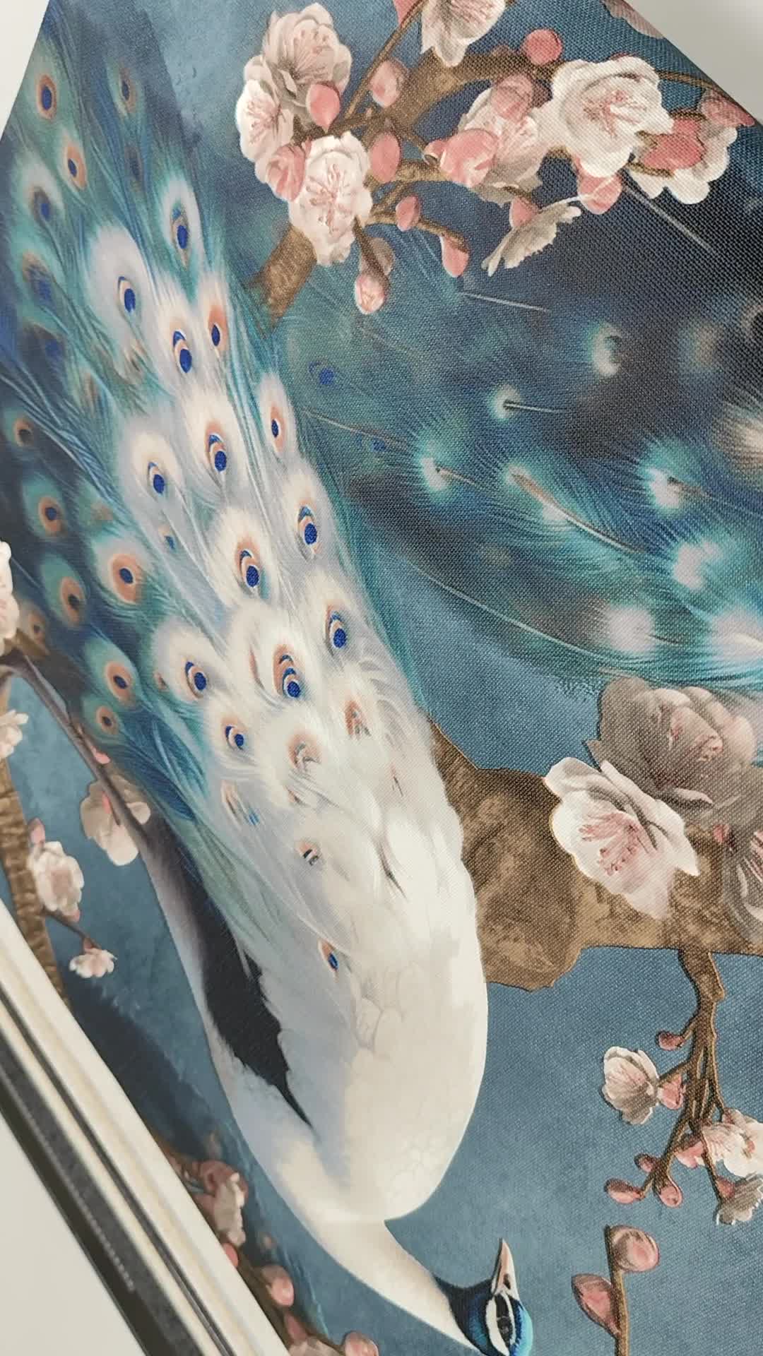 Páva mintás tapéta kék színben