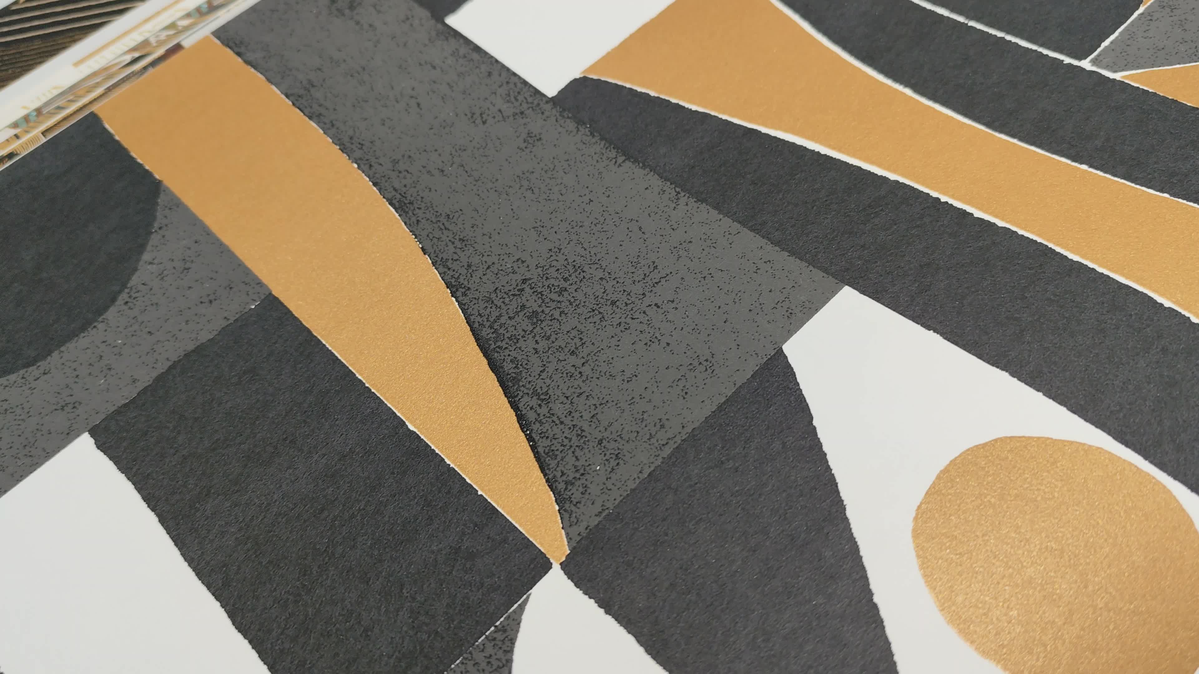 Modern geometrai mintás luxus Casamance dekor tapéta fekete, fehér, arany színekkel