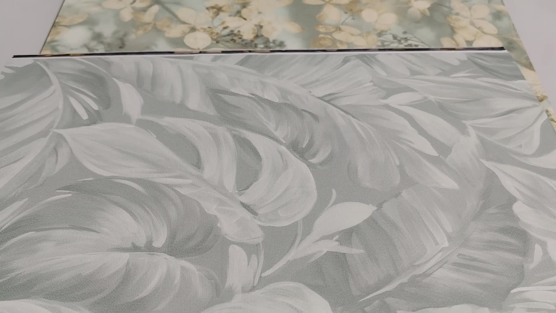 Zöld levélmintás vinyl design tapéta pálmaleveles mintával