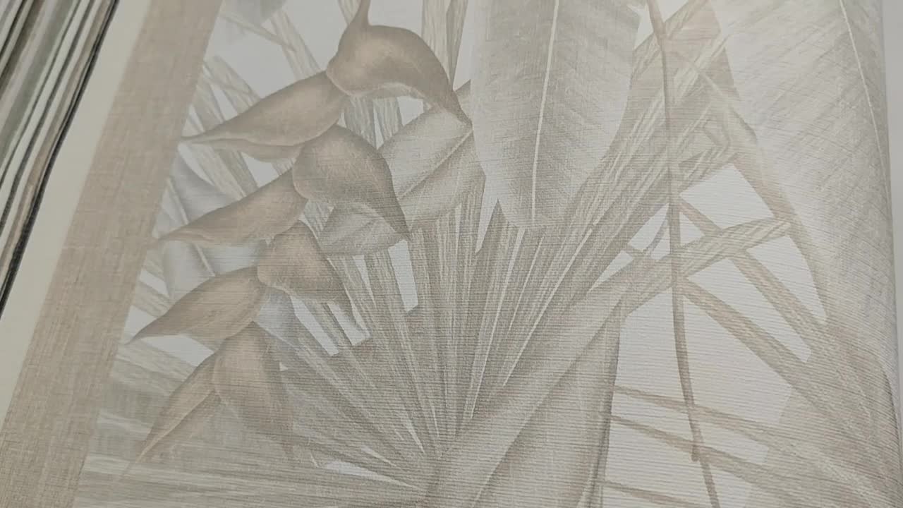 Pálmalevél dzsungel mintás vinyl tapéta natúr bézs krém színben