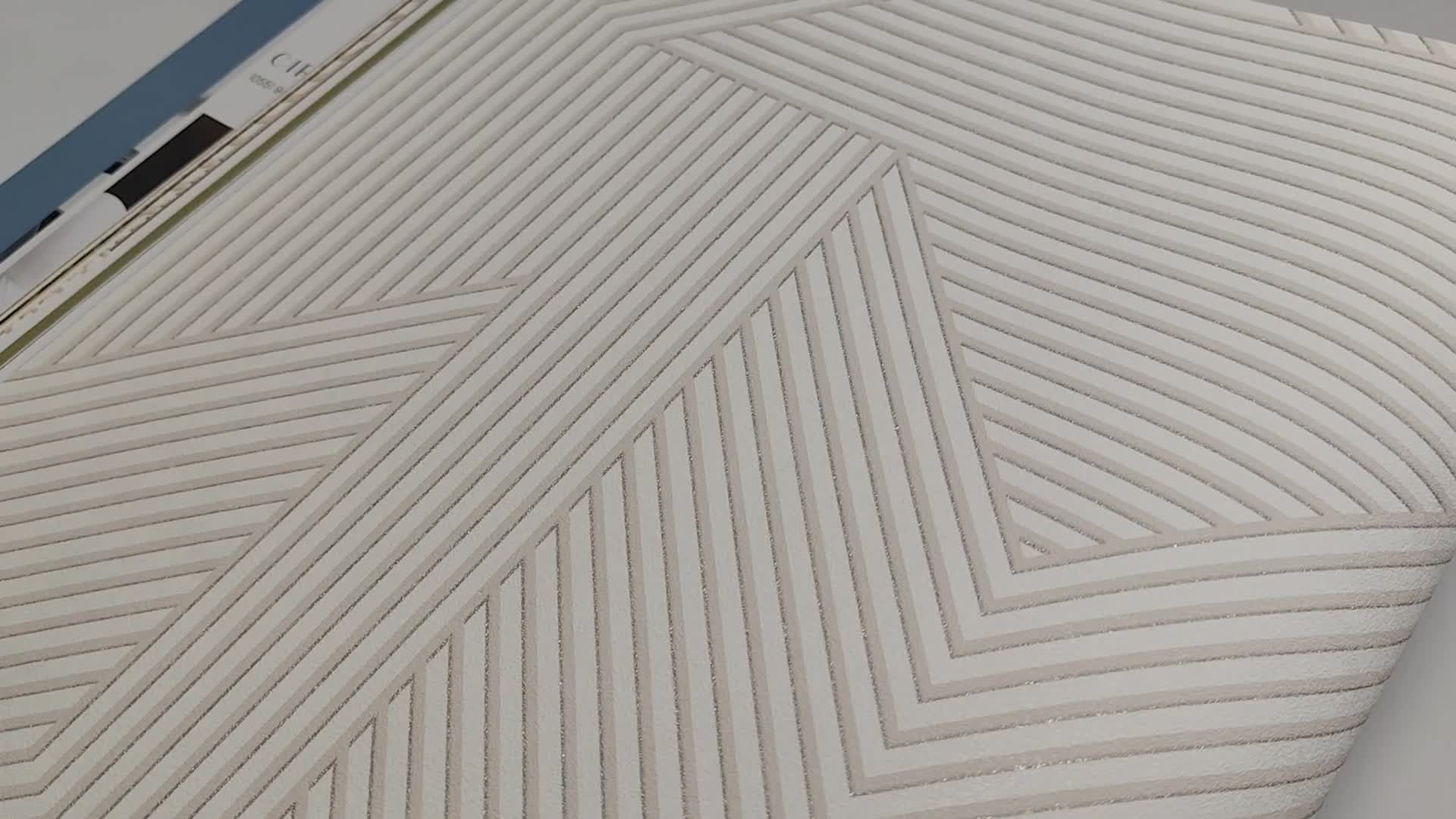 Csíkos geometria mintás modern stílusú dekor tapéta fehér beige színben