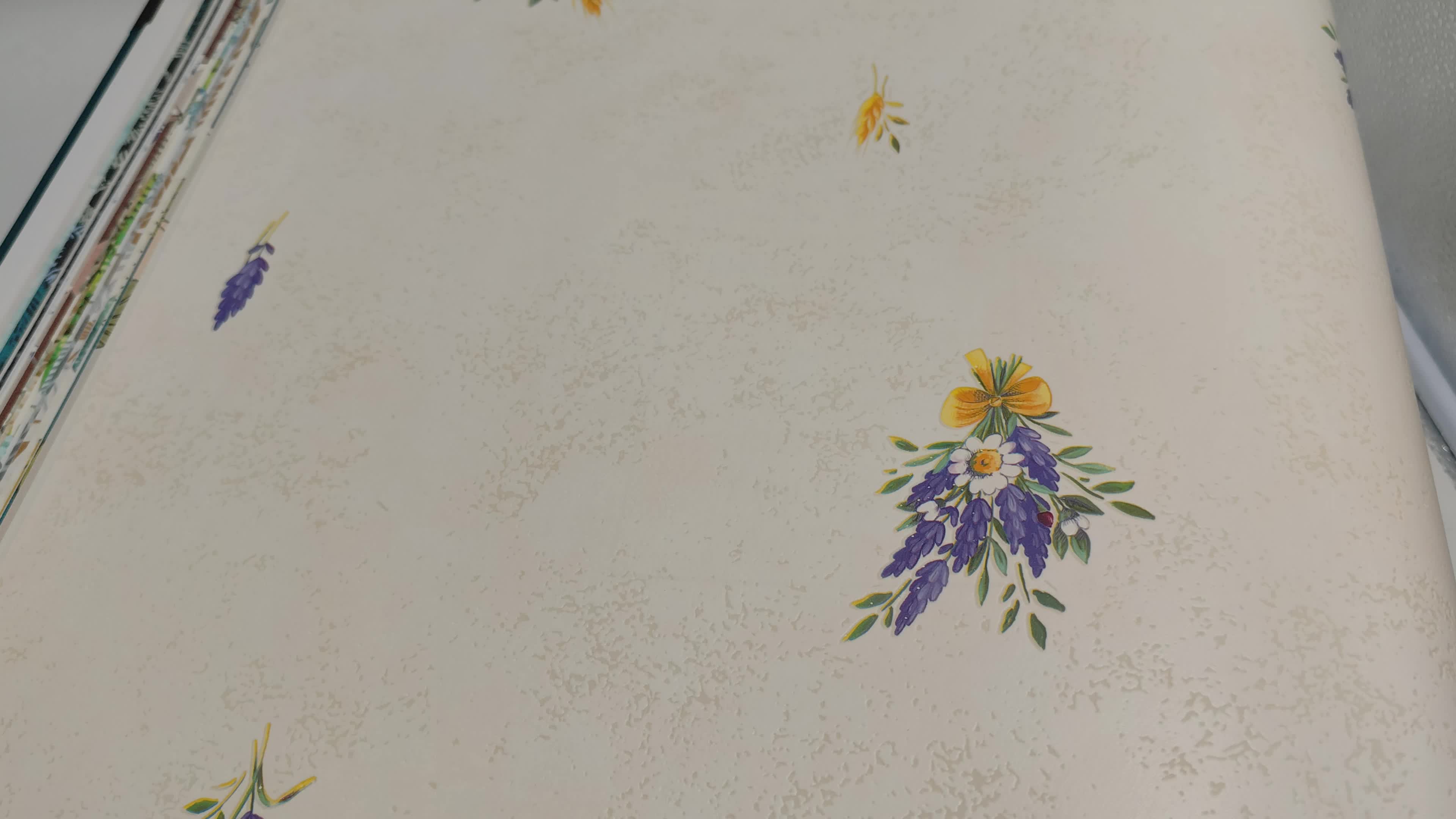 Mosható bohém dekor tapéta beige levendula és mák mintával