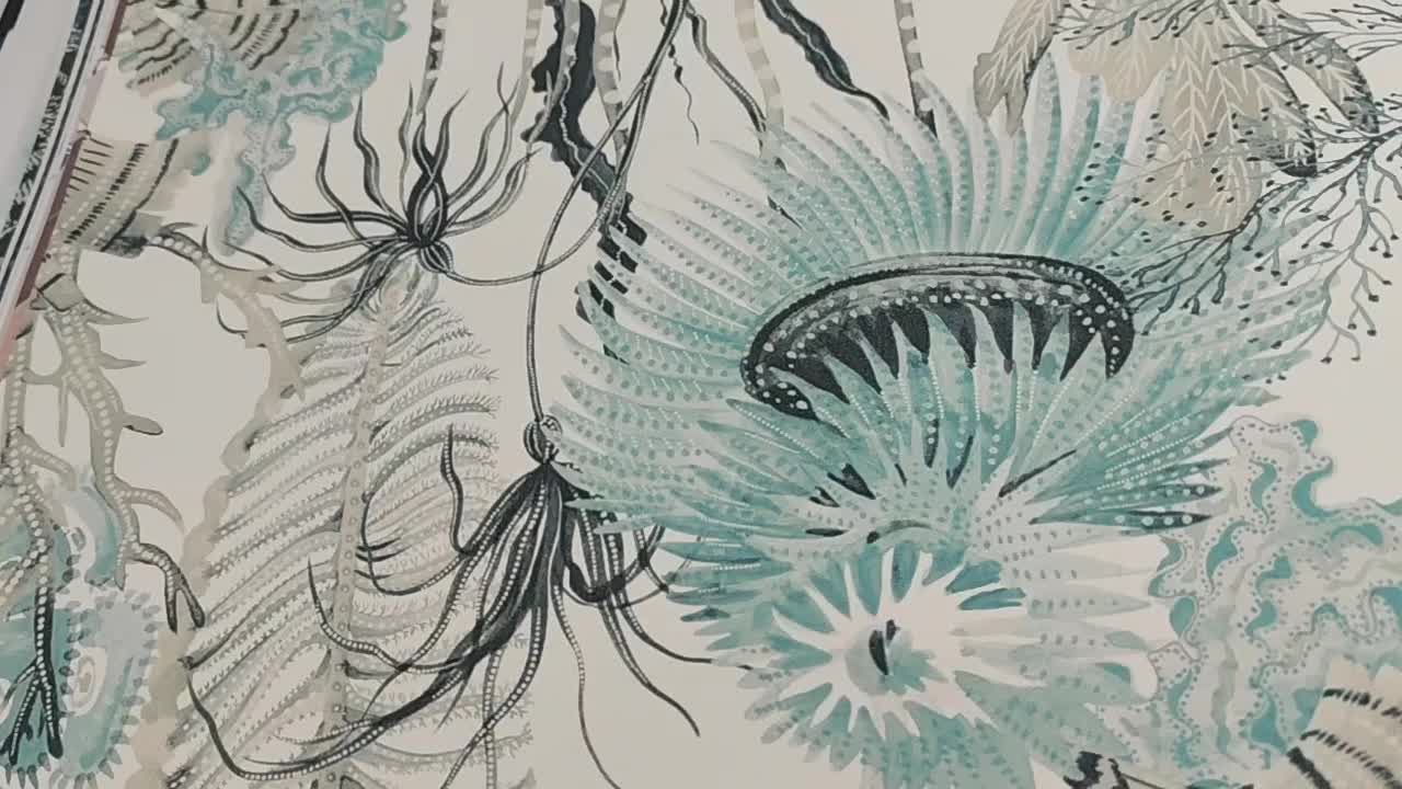 Mosható bohém dekor tapéta kék és szürke növény mintával