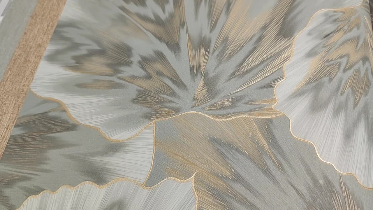 Zöld arany dekor tapéta elegáns leveles mintával