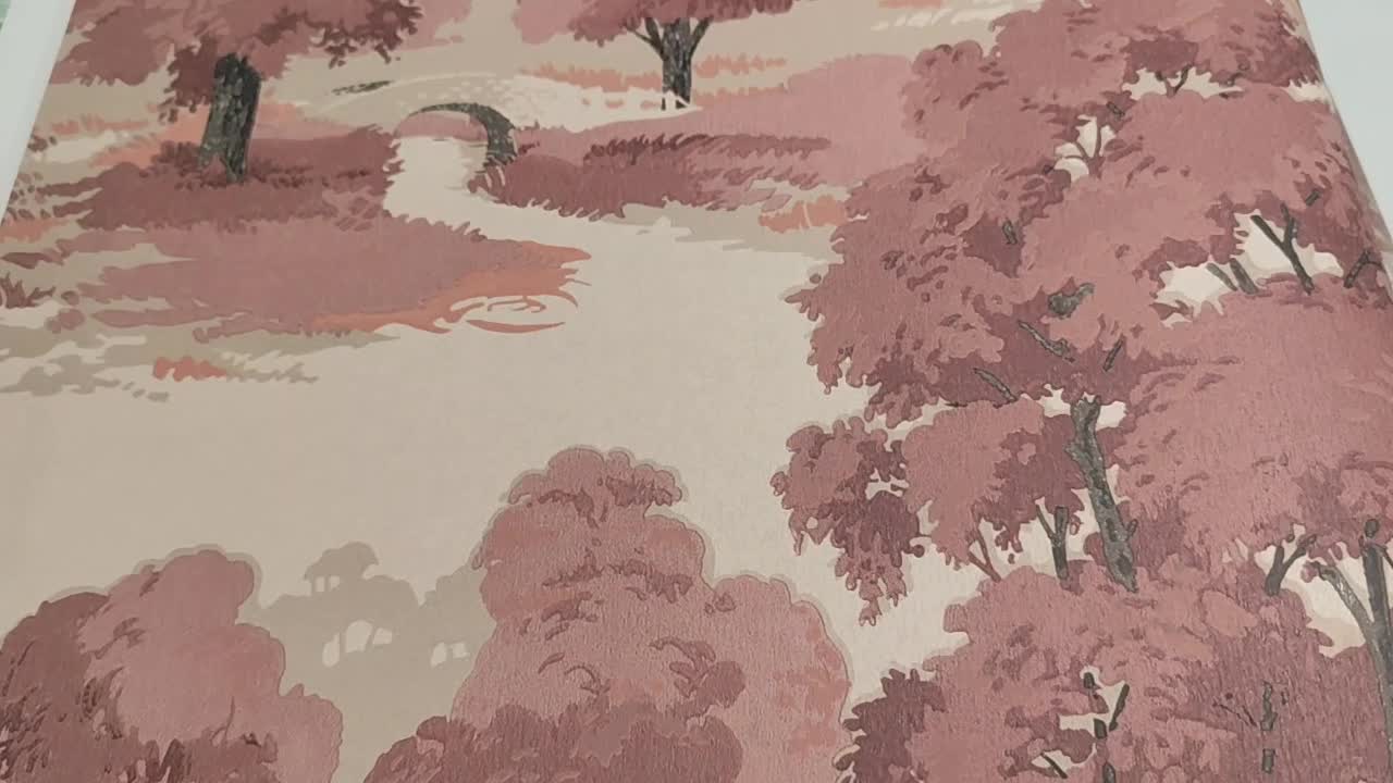 Akvarell angol stílusú elegáns dekor tapéta bordó színvilágban