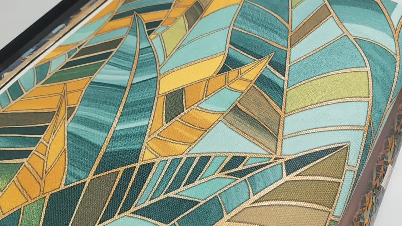 Színes levélmintás vinyl dekor tapéta türkizes színvilágban