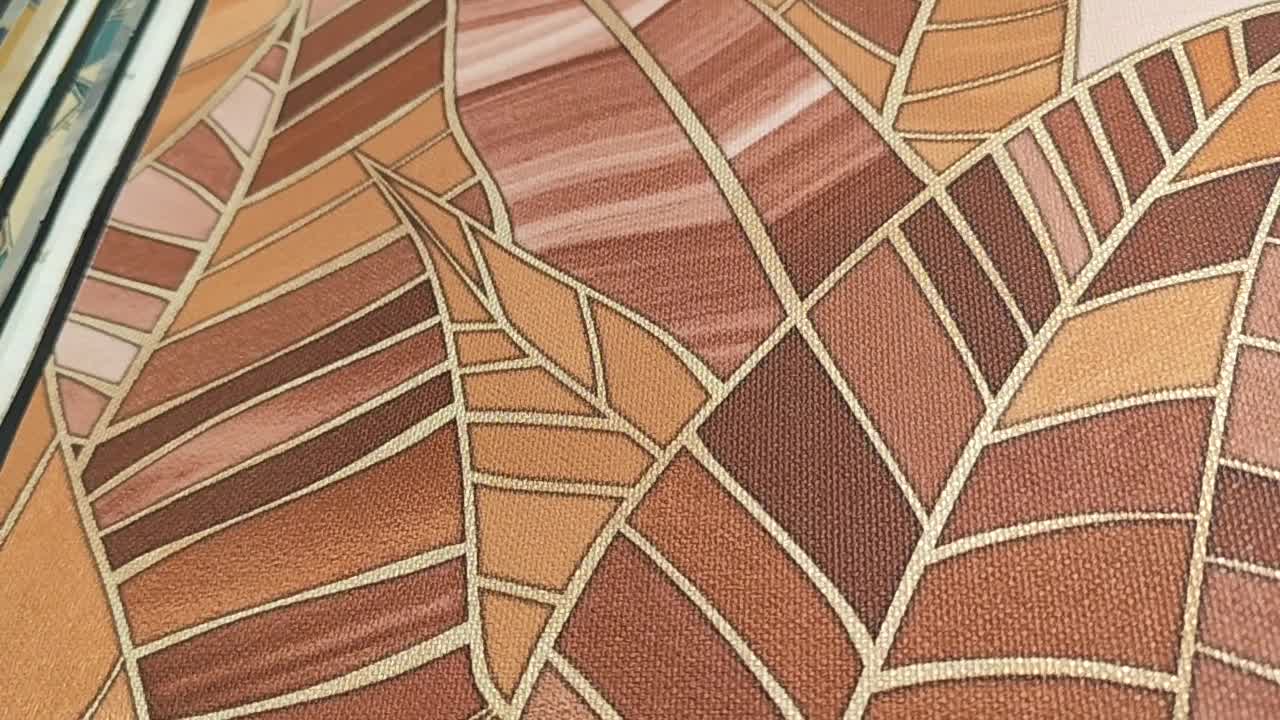 Levélmintás vinyl tapéta terrakotta színben