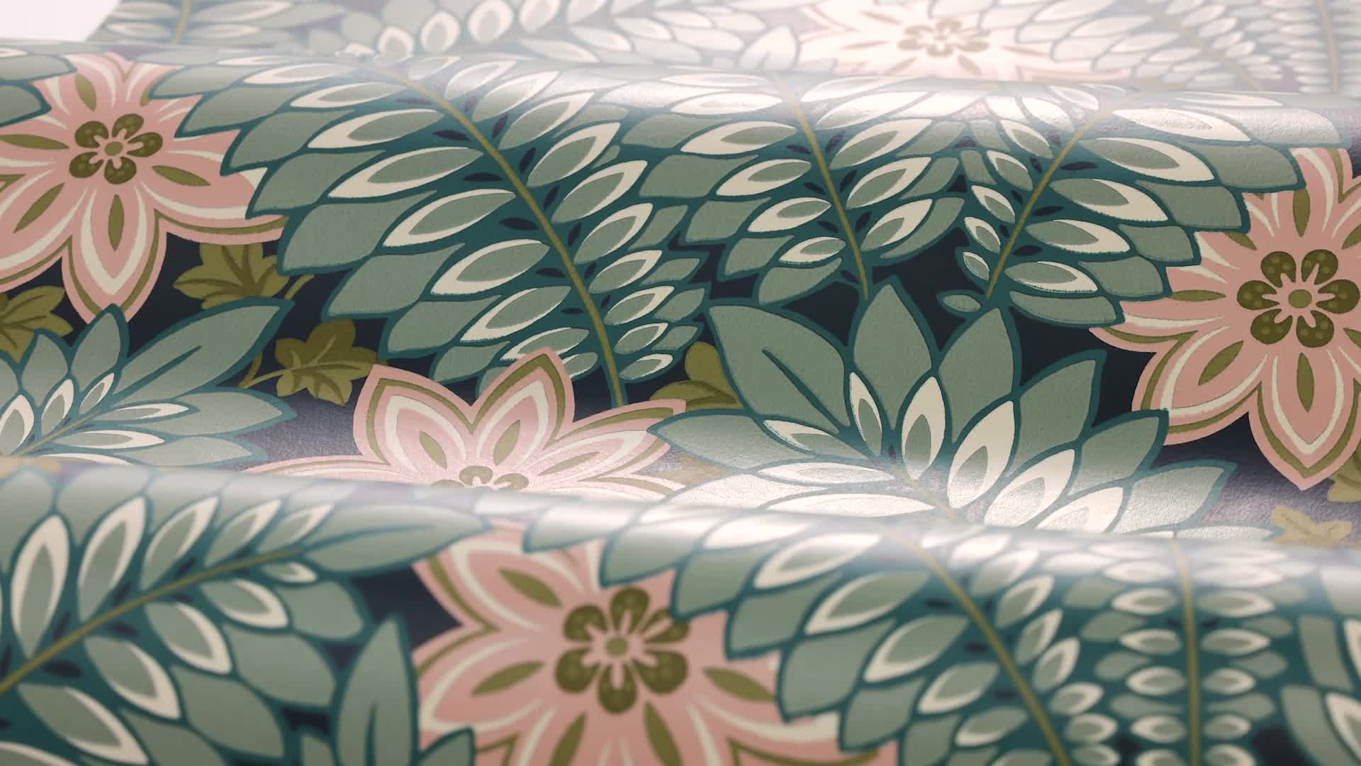 Elegáns mosható dekor tapéta virágos levél mintával zöld és beige színben