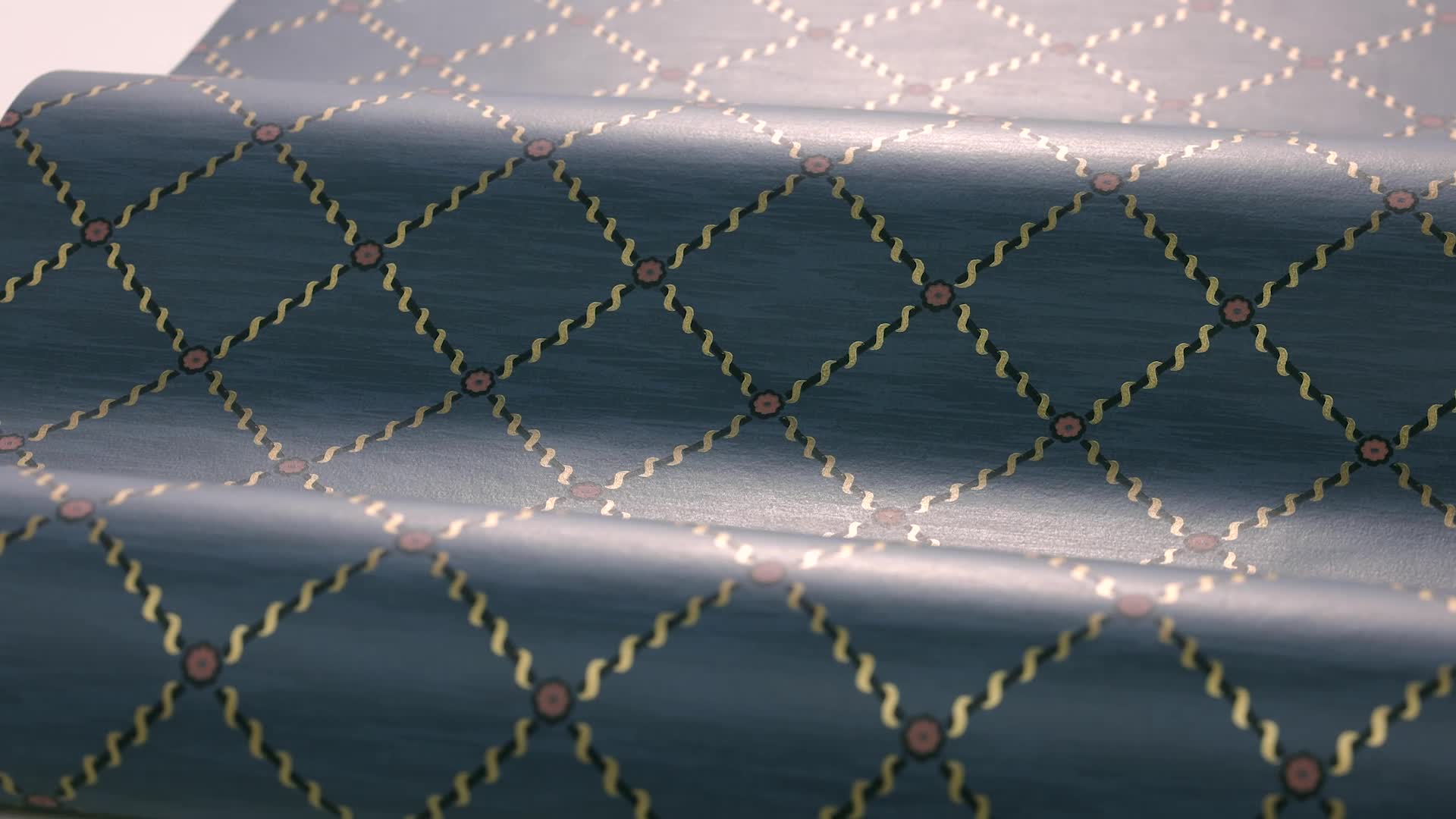 Elegáns mosható dekor tapéta apácarács mintával kék és arany színben