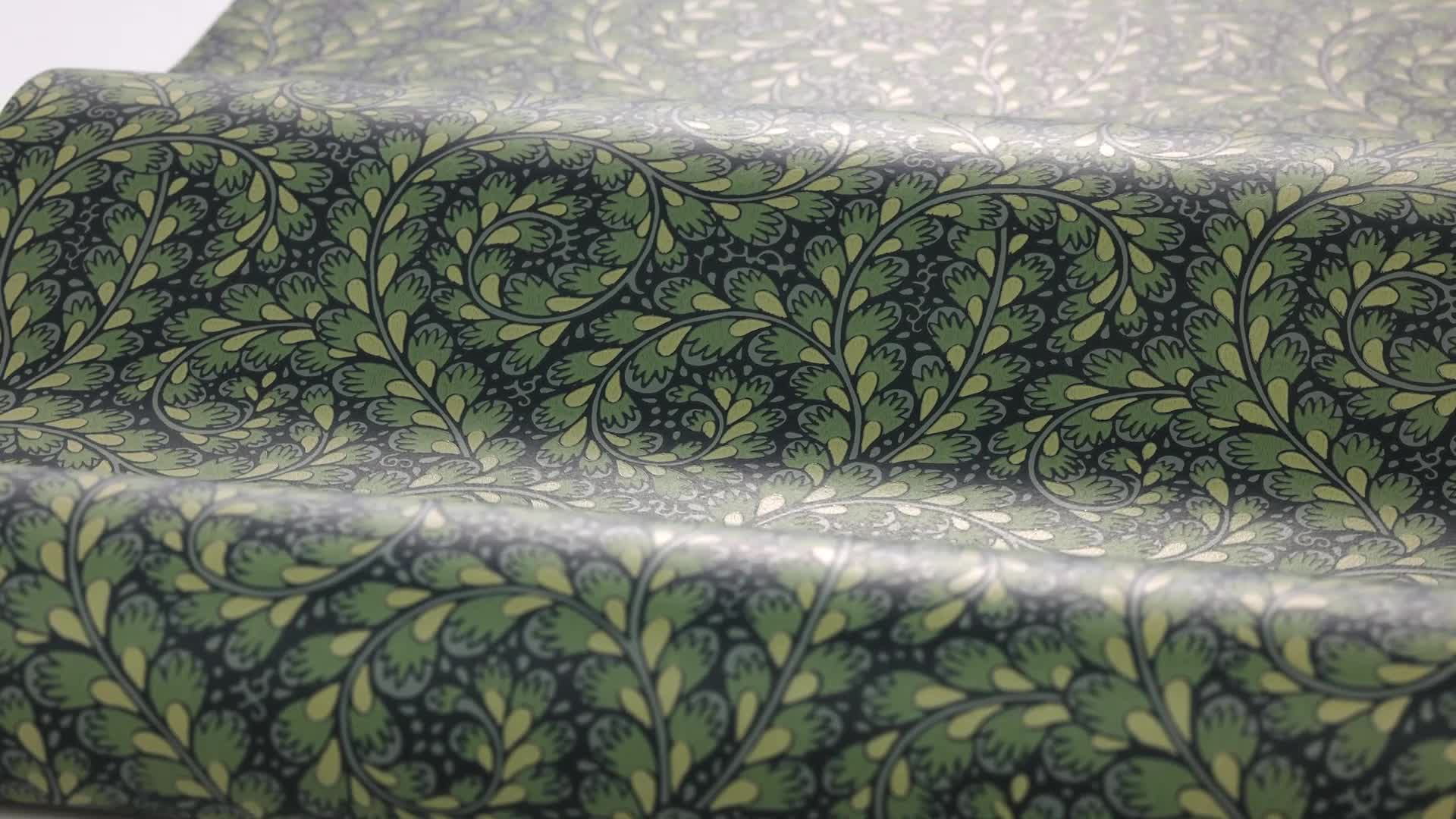 Elegáns mosható dekor tapéta tekergő indal mintával kék és zöld színben