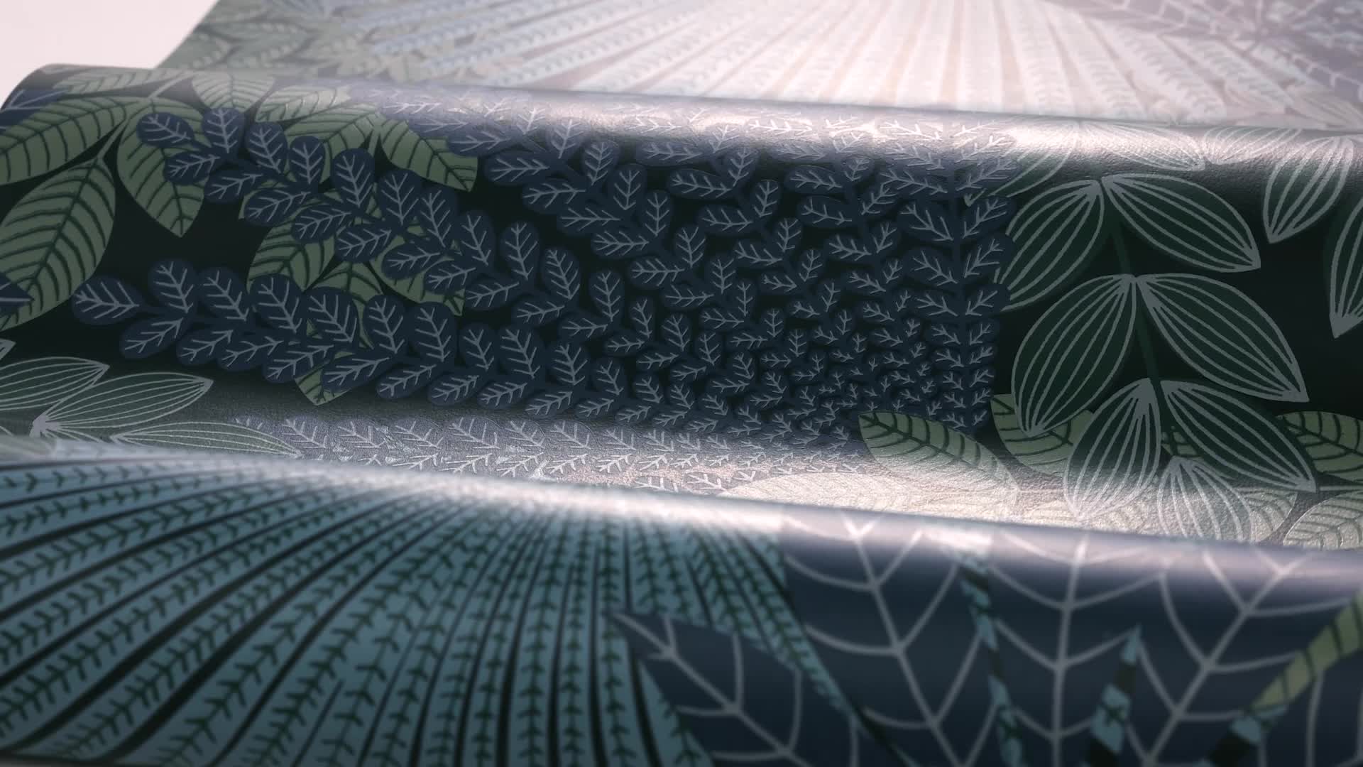 Elegáns mosható dekor tapéta bársonyos levél mintával kék színben