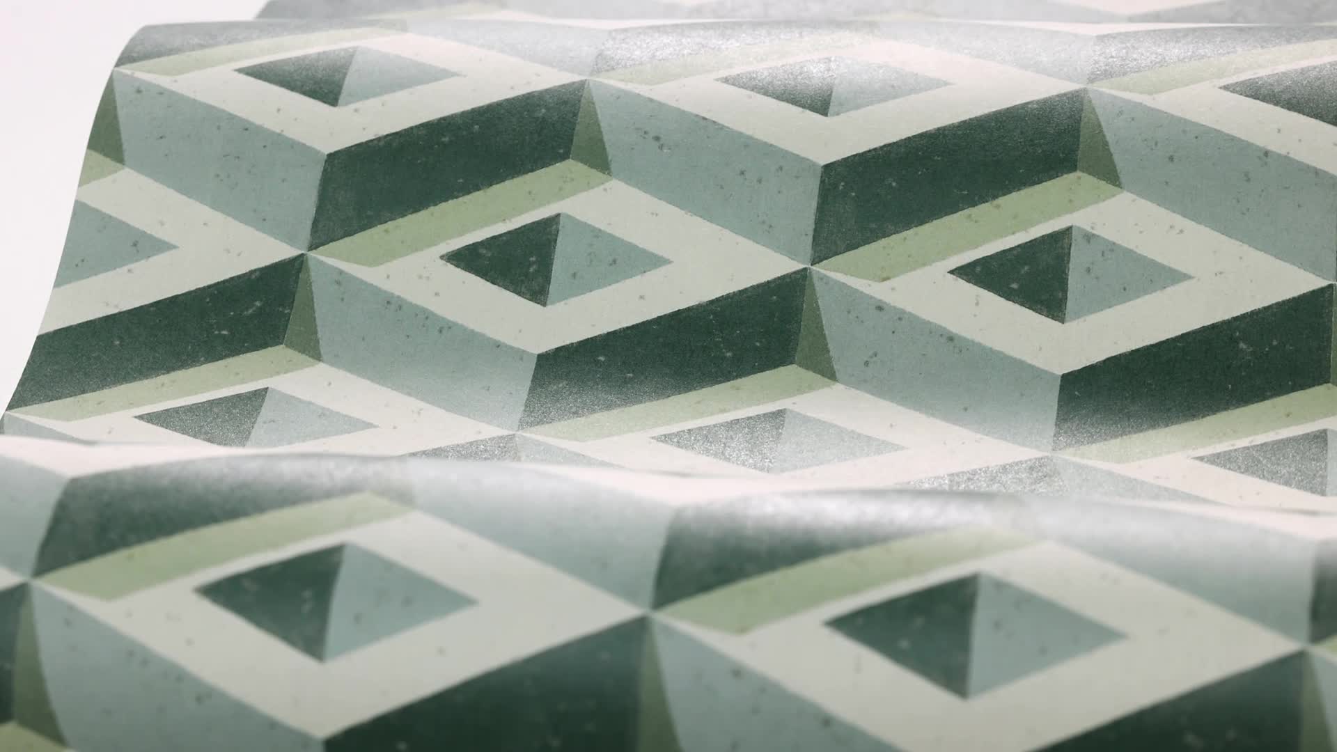 Elegáns mosható dekor tapéta 3D doboz mintával szürkészöld színben