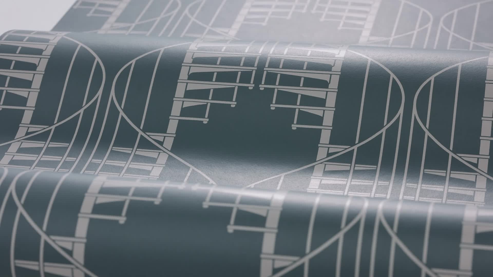 Elegáns mosható dekor tapéta csigalépcső mintával szürkéskék színben