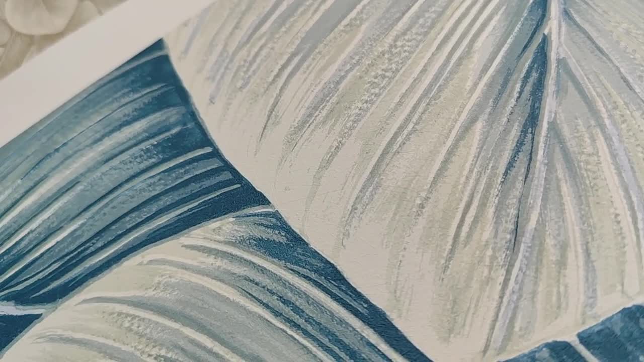 Kék óriás leveles dekor tapéta nagyléptékű mintával