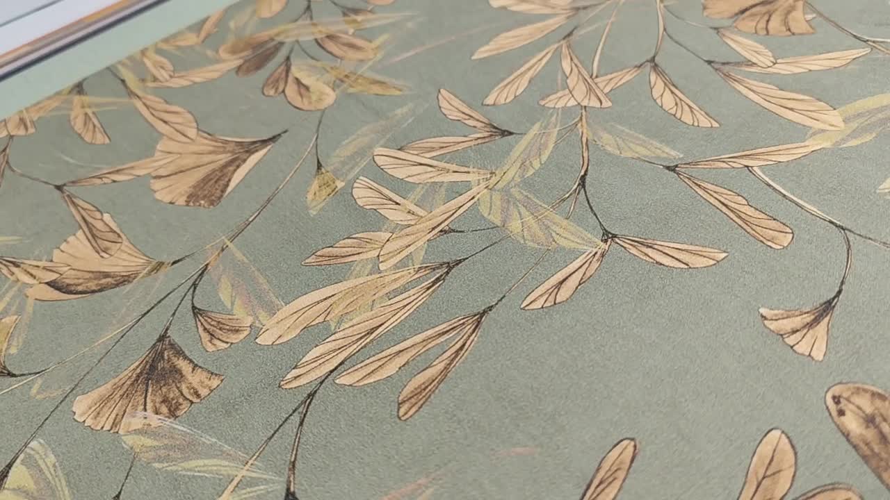 Vinyl tapéta zöld barna gingko levél mintával