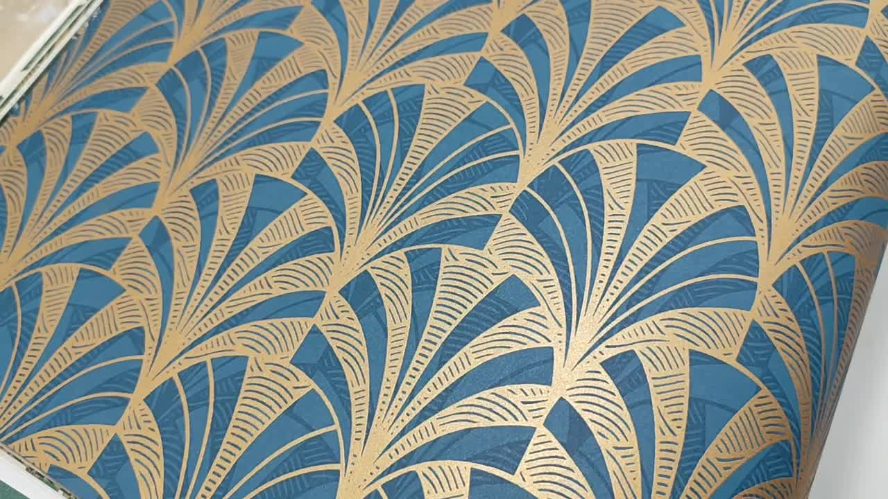 Kék arany art deco mintás prémium design tapéta