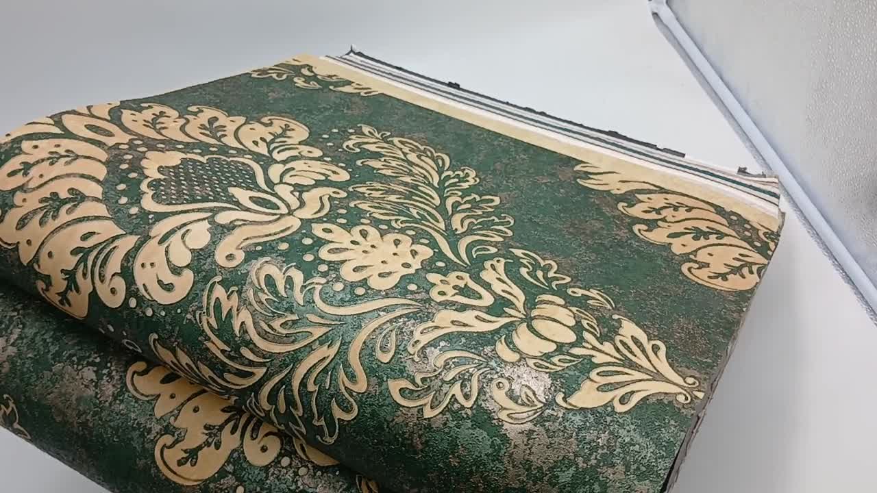 Olajzöld barokk mintás vlies mosható dekor tapéta