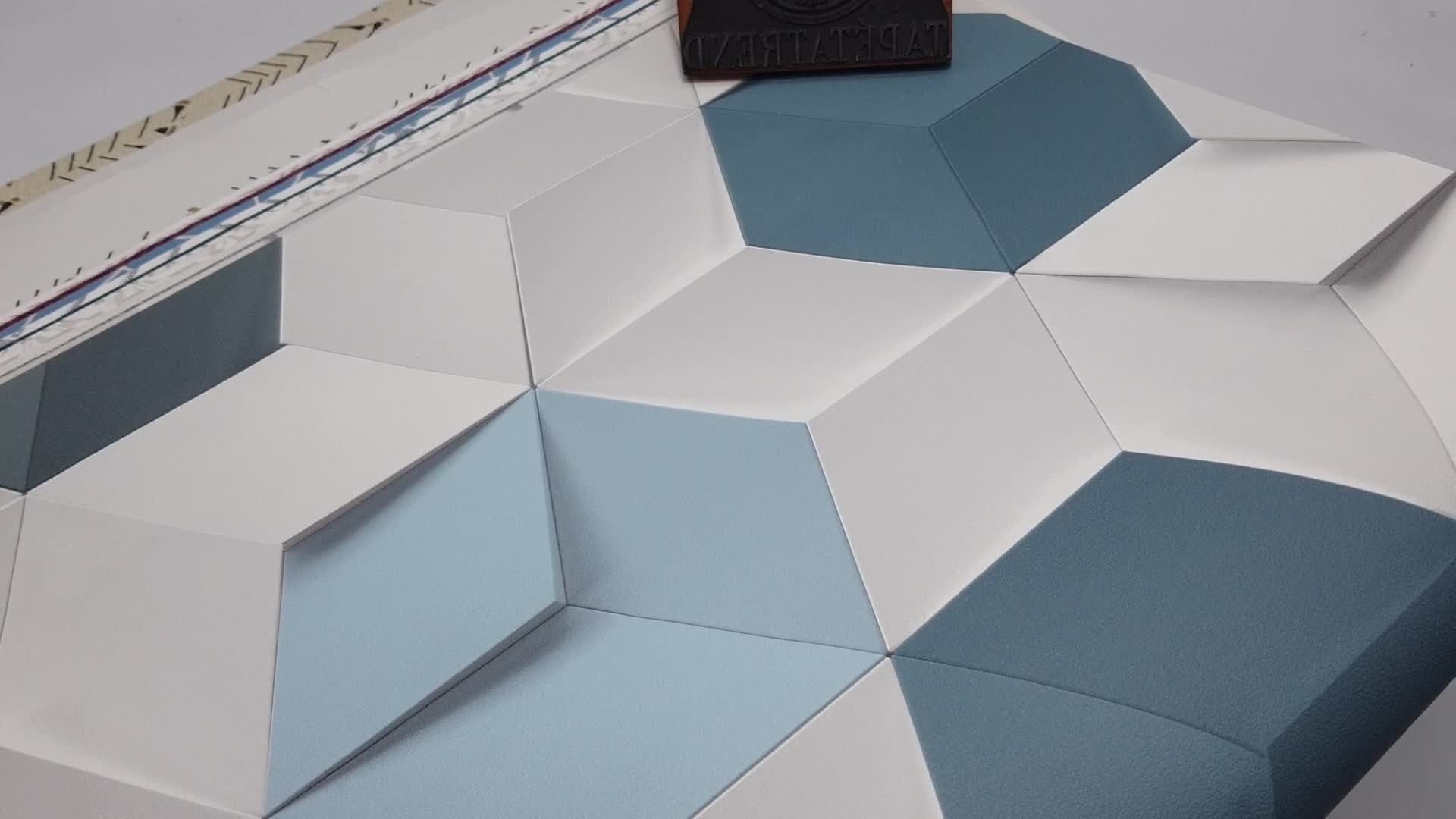 3d hatású geometriai mintás tapéta kék-petrol-szürke színben