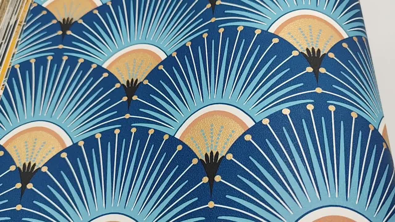 Kék arany art deco tapéta geometriai mintával