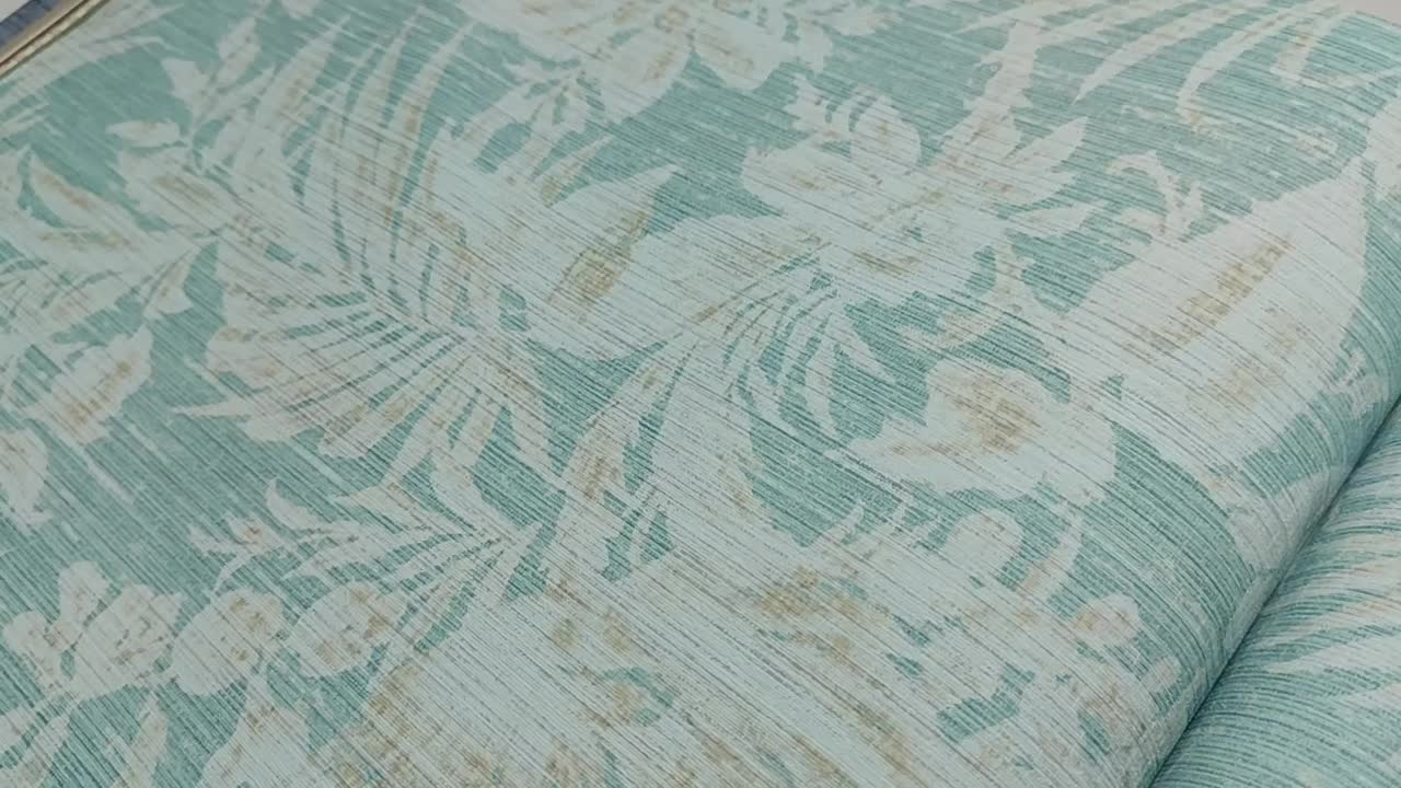 Türkiz botanikus pálmalevél mintás design tapéta