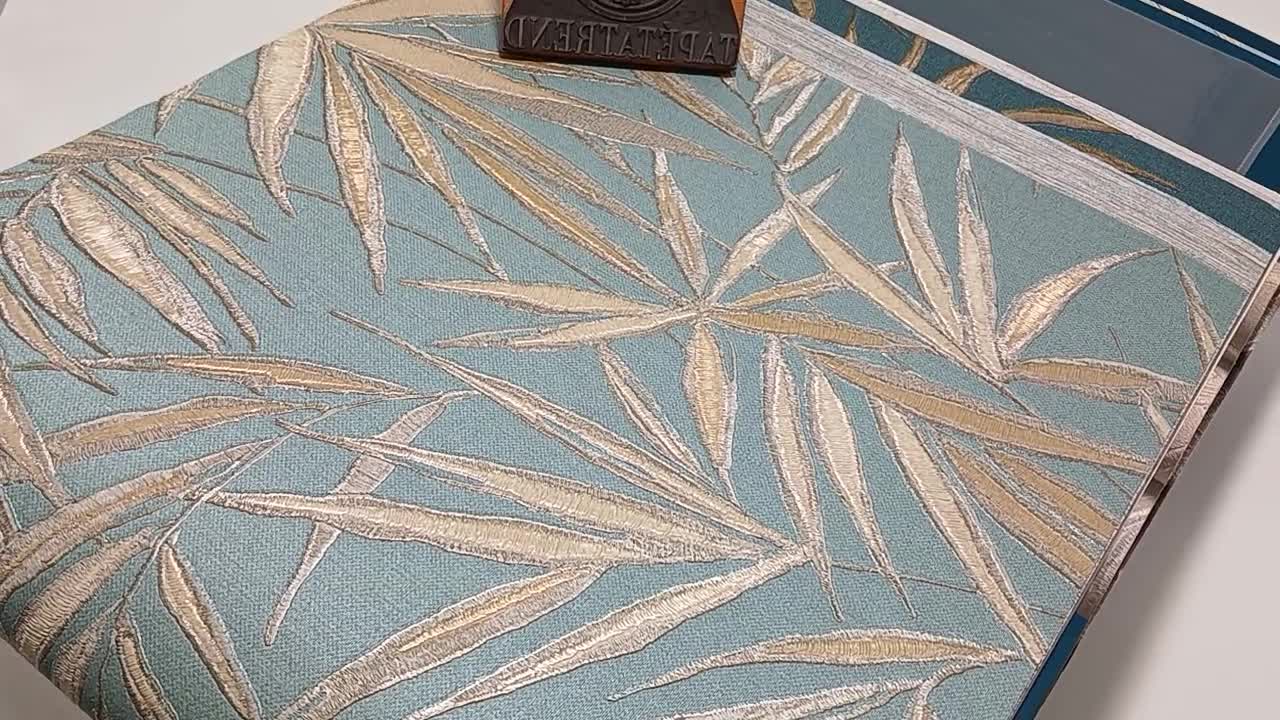 Türkiz arany pálmalevél mintás vlies design tapéta