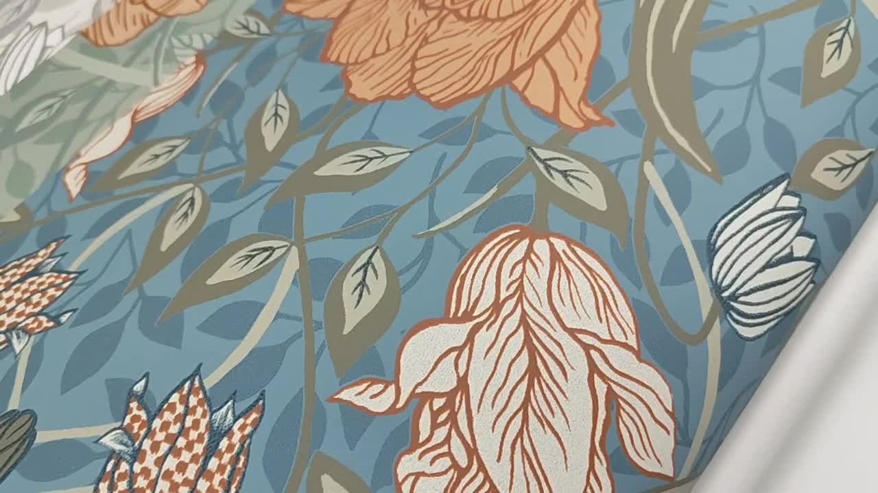 Virág mintás angol vintage stílusú kék színű design tapéta