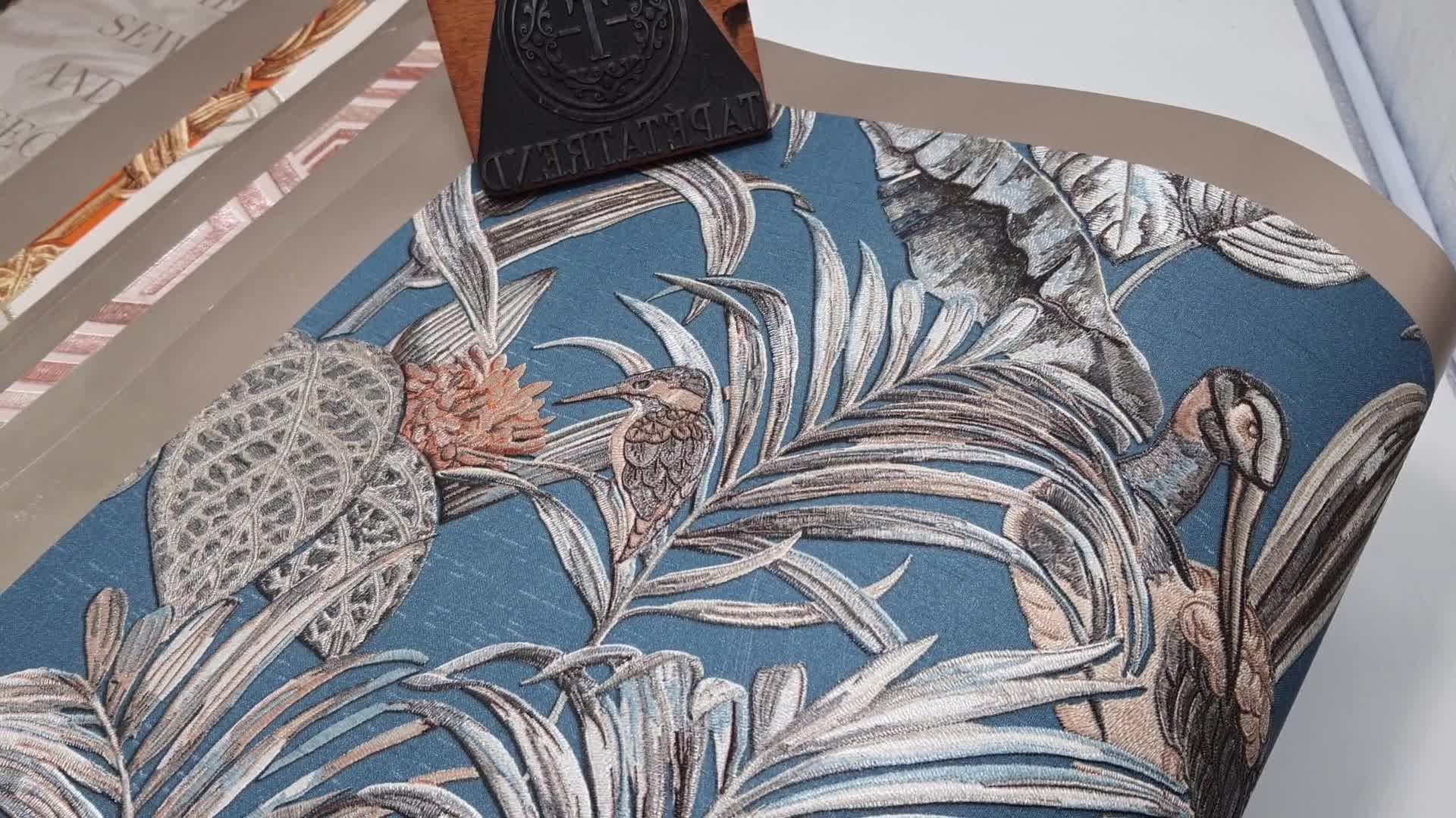 Madár mintás prémium design tapéta hímzett hatású felülettel